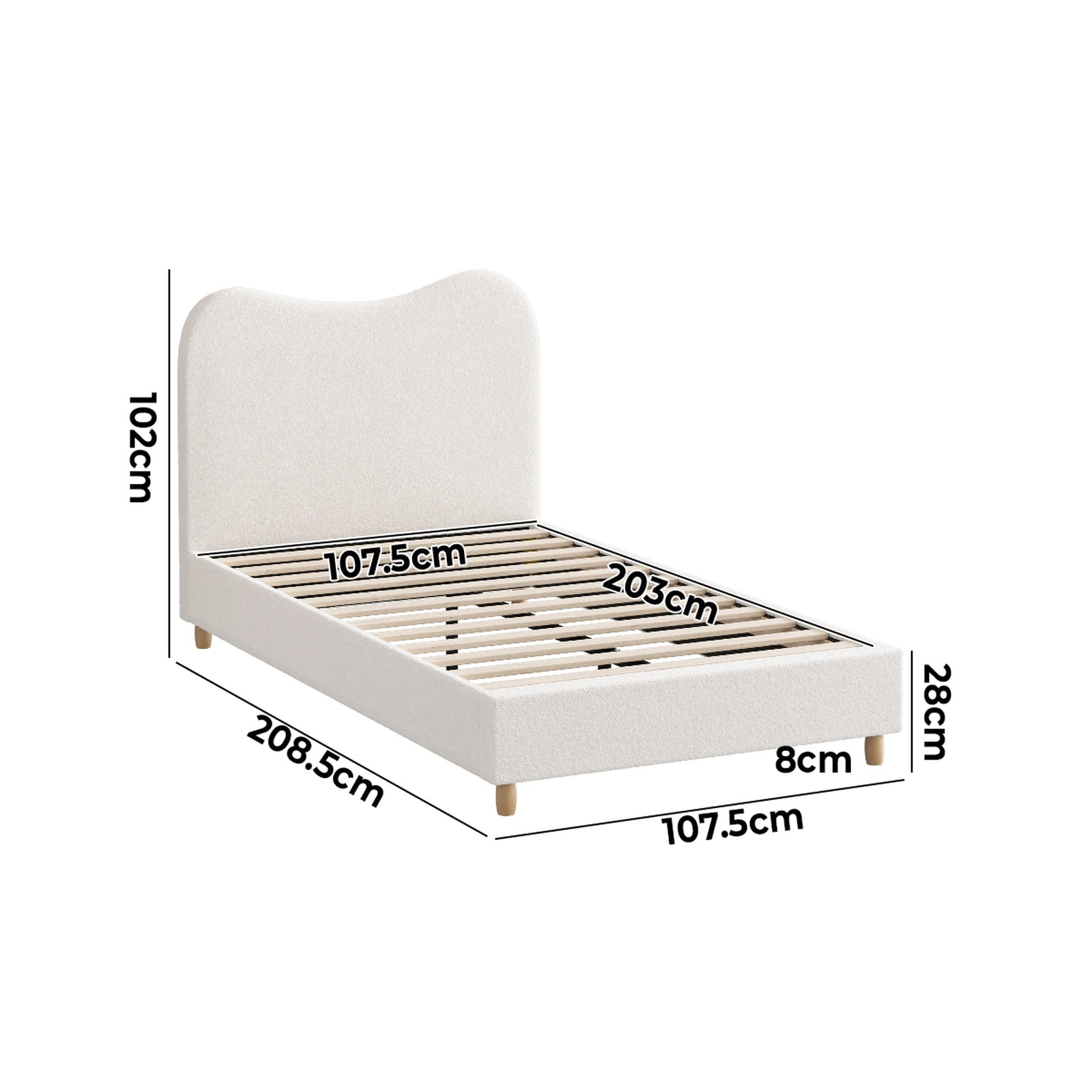 Oikiture Bed Frame King Single Size White Boucle Cloud Shape - Sunyee