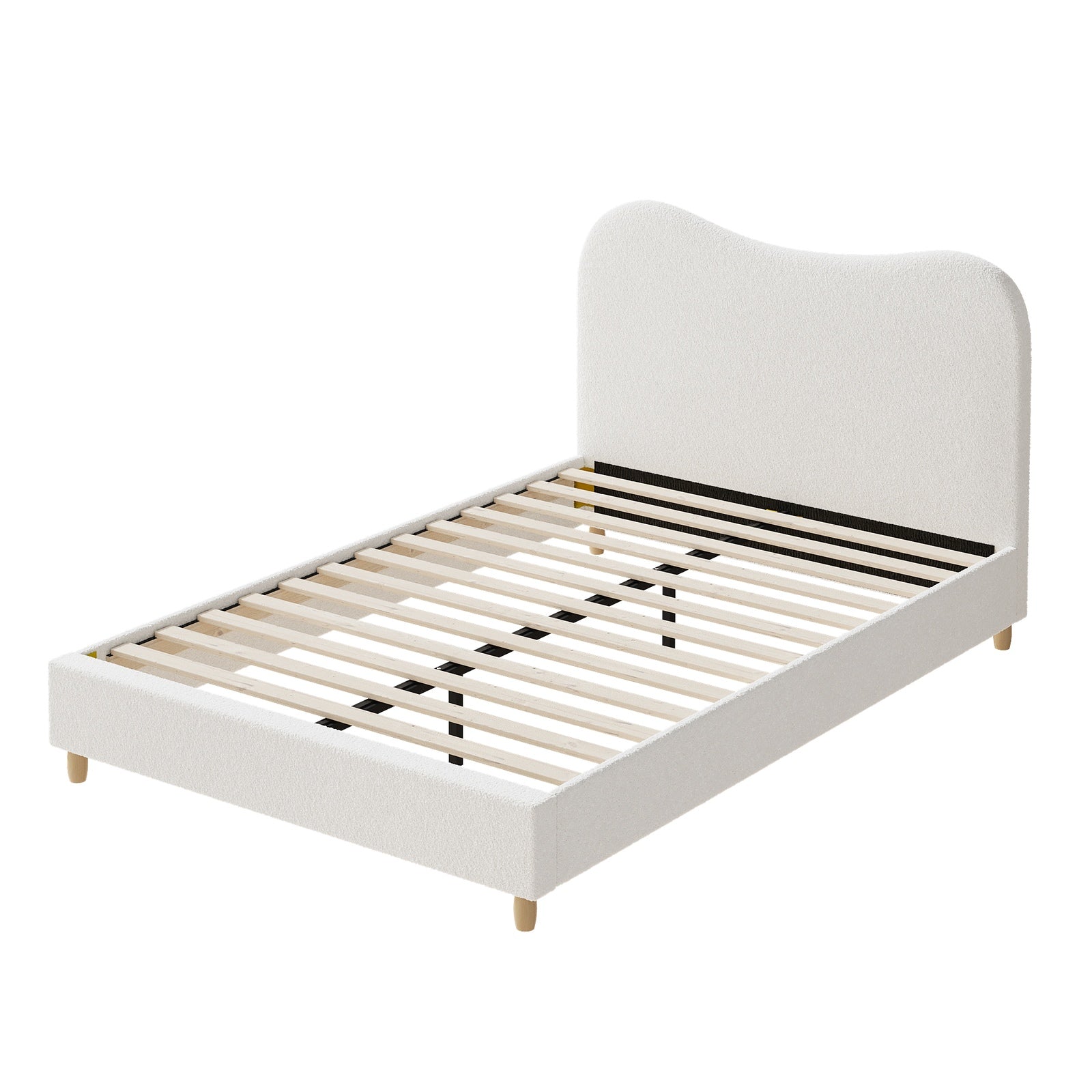 Oikiture Bed Frame Queen Size White Boucle Cloud Shape - Sunyee