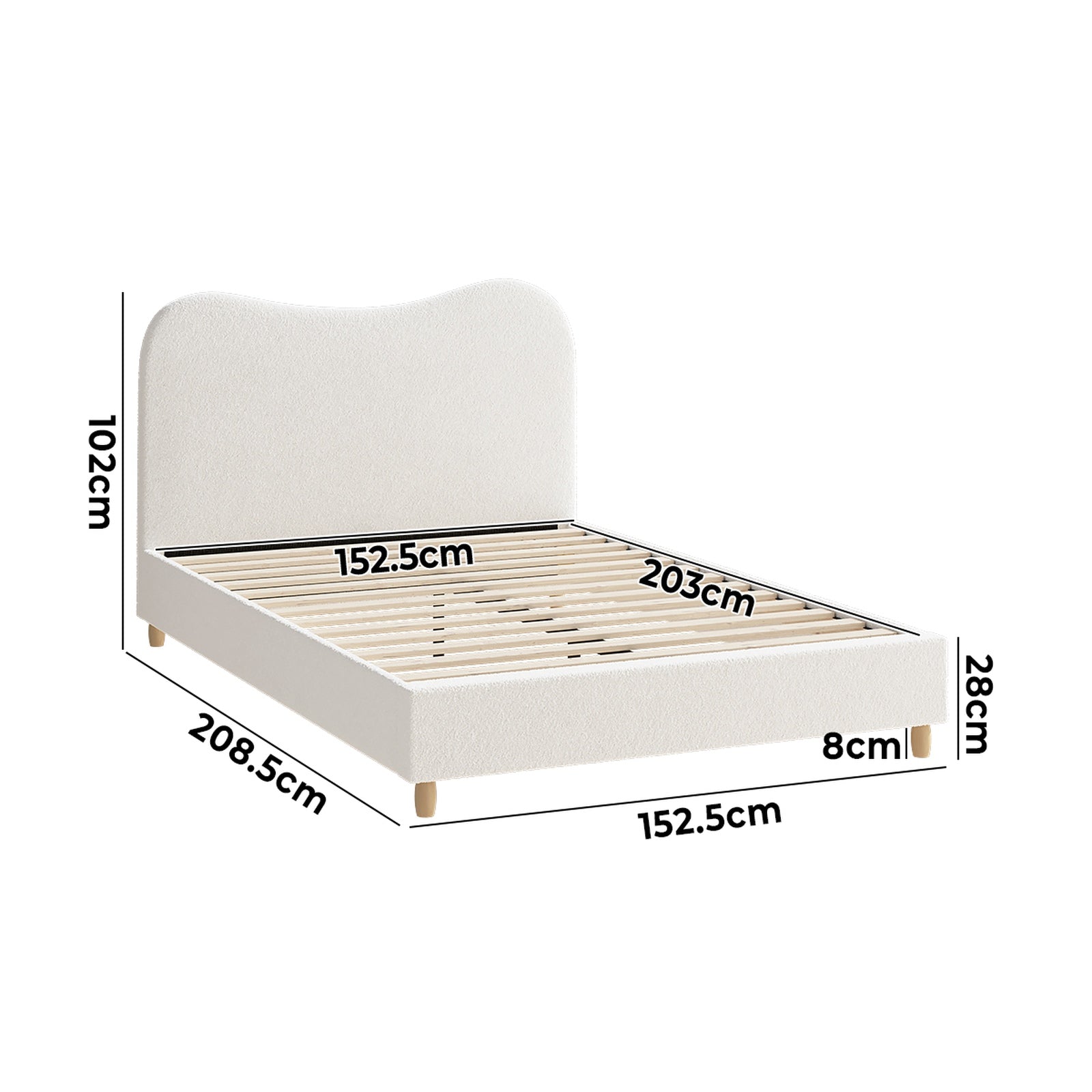Oikiture Bed Frame Queen Size White Boucle Cloud Shape - Sunyee