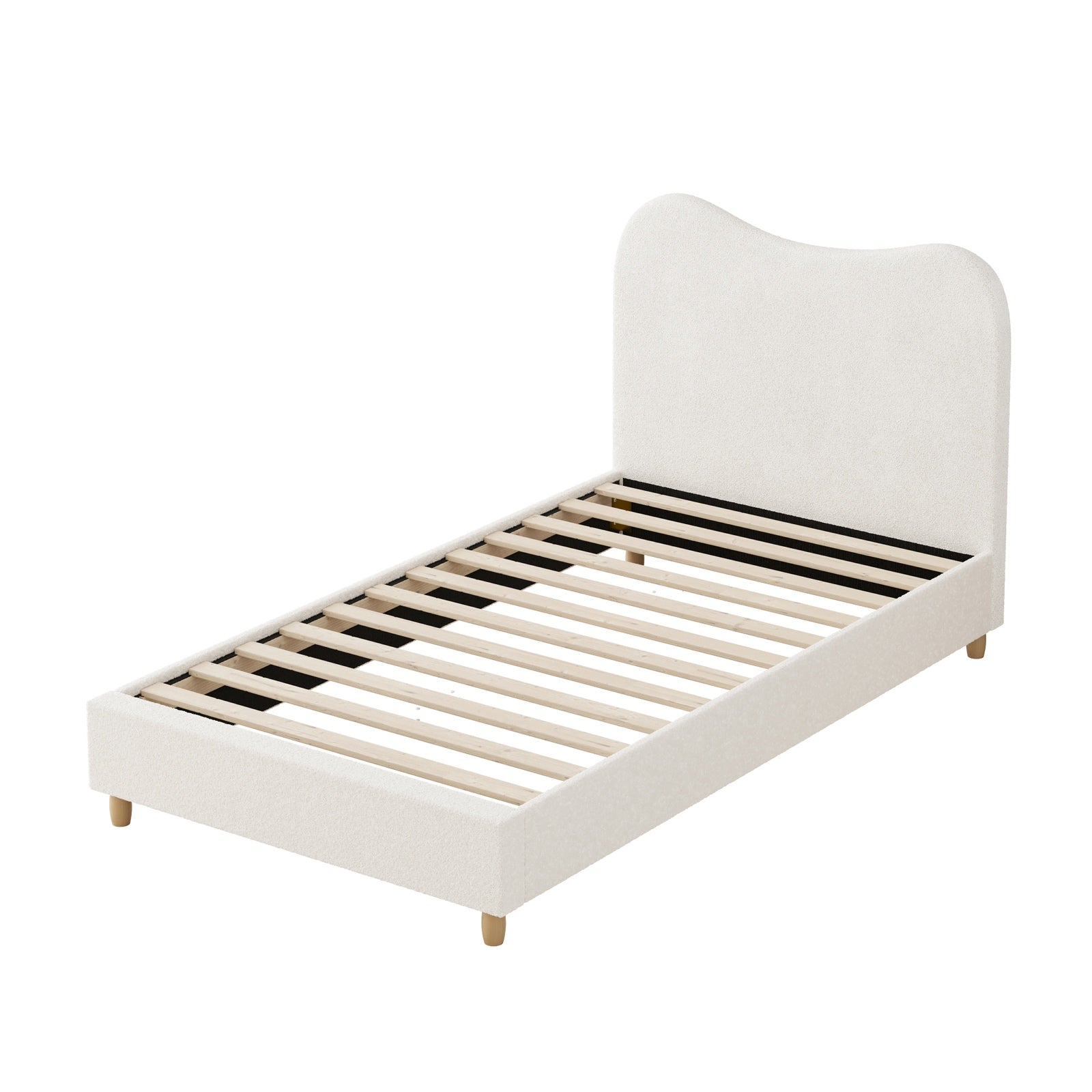 Oikiture Bed Frame Single Size White Boucle Cloud Shape - Sunyee