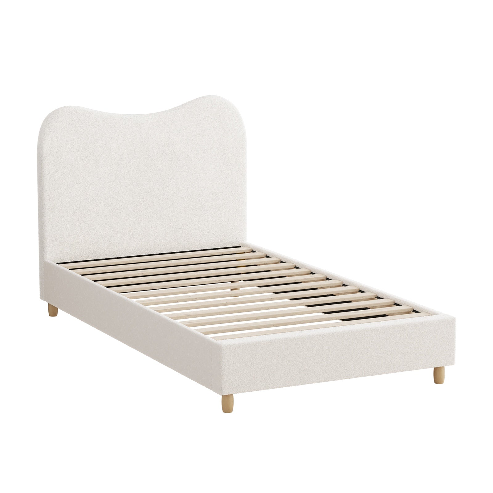 Oikiture Bed Frame Single Size White Boucle Cloud Shape - Sunyee