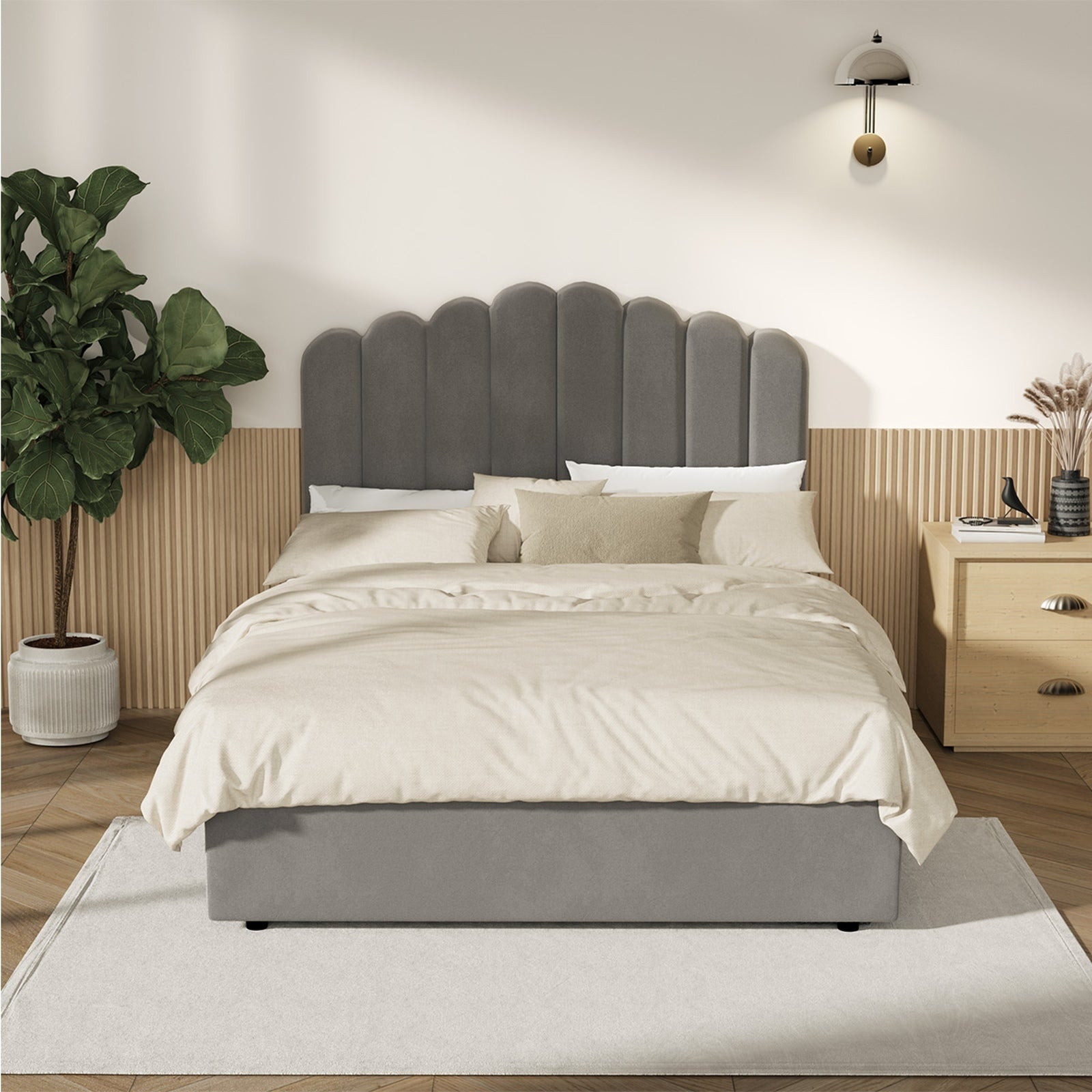 Oikiture Bed Frame Double Size Gas Lift Bed Base With Storage Velvet KLON - Sunyee