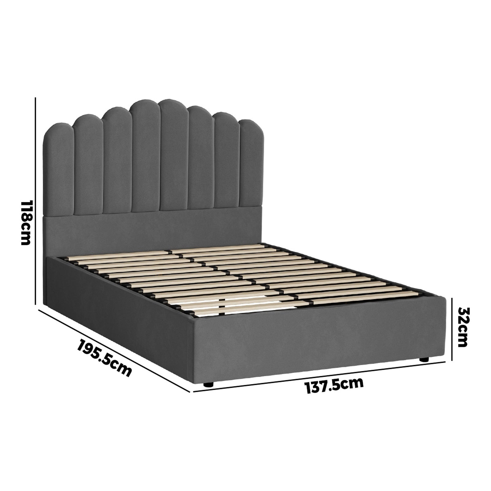 Oikiture Bed Frame Double Size Gas Lift Bed Base With Storage Velvet KLON - Sunyee