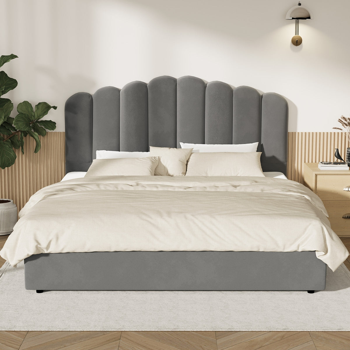 Oikiture Bed Frame King Size Gas Lift Bed Base With Storage Velvet KLON - Sunyee