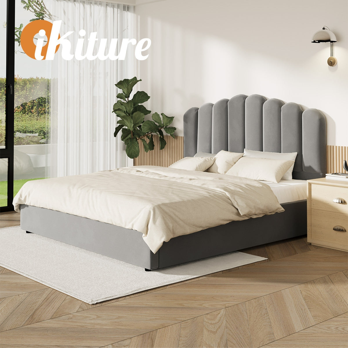 Oikiture Bed Frame King Size Gas Lift Bed Base With Storage Velvet KLON - Sunyee