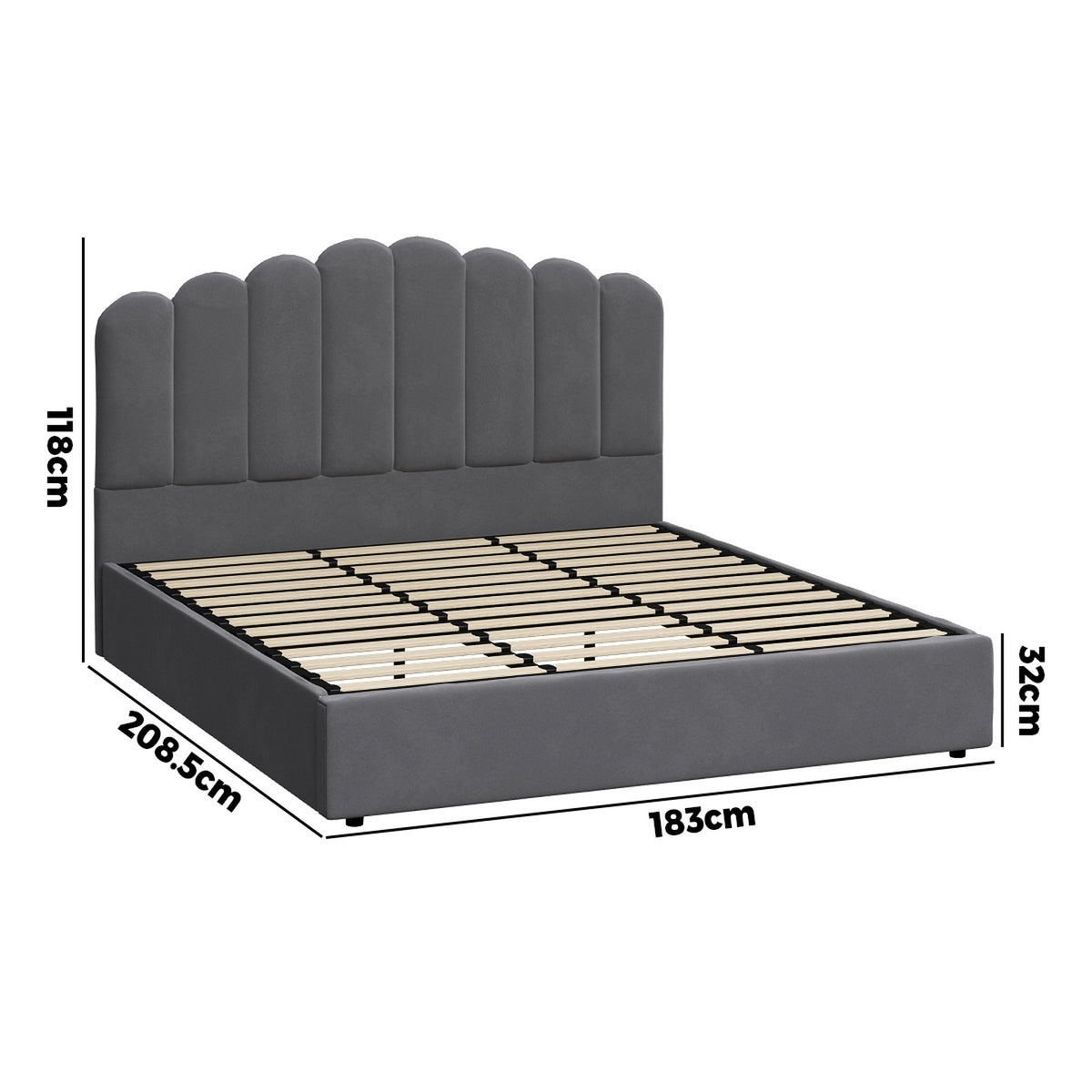 Oikiture Bed Frame King Size Gas Lift Bed Base With Storage Velvet KLON - Sunyee