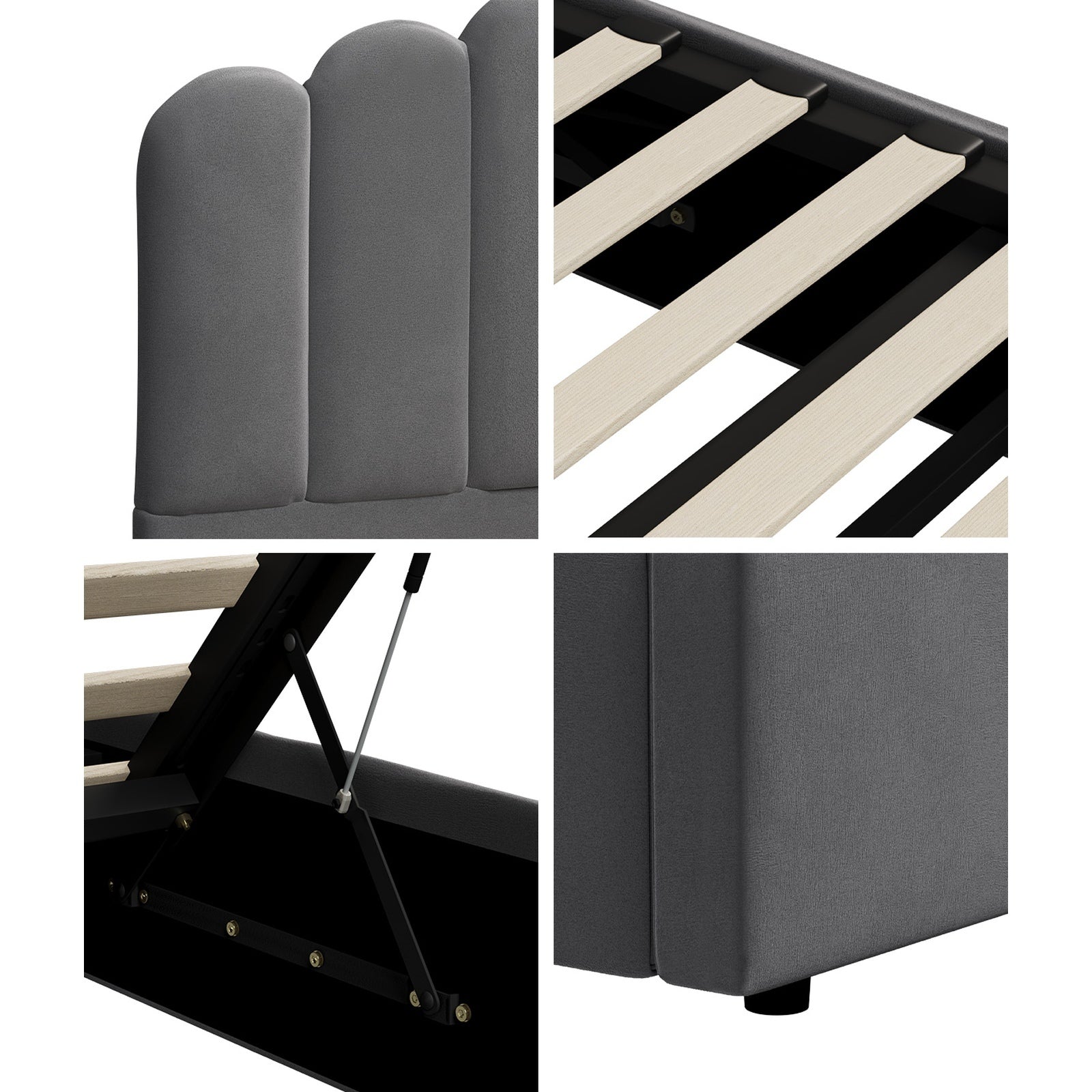 Oikiture Bed Frame King Single Size Gas Lift Bed Base With Storage Velvet KLON - Sunyee