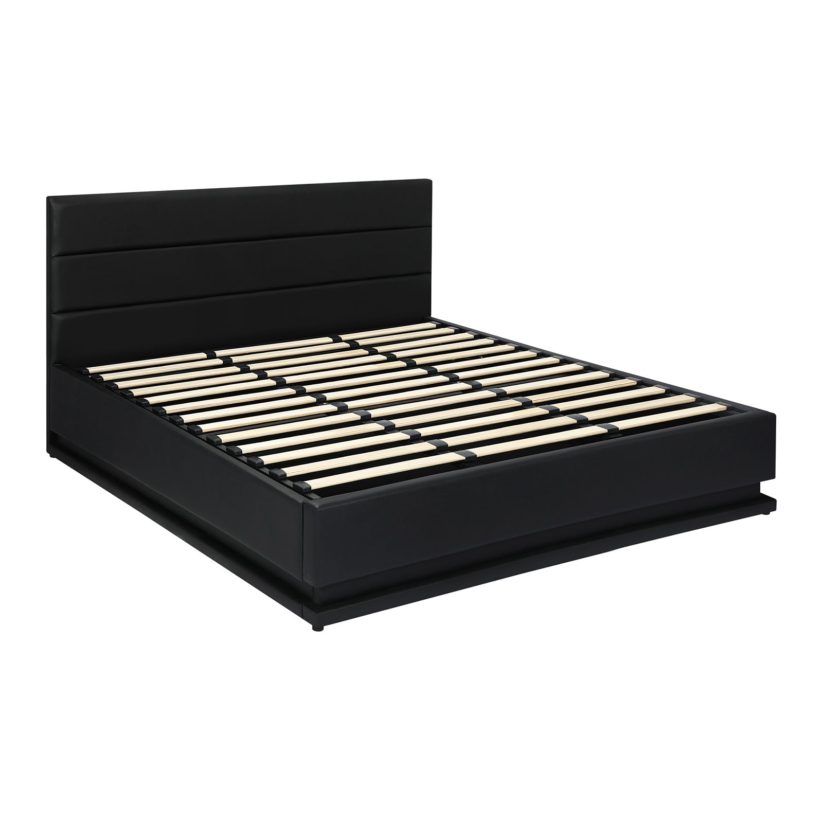 Oikiture RGB LED Bed Frame King Size Gas Lift Base With Storage Black Leather - Sunyee