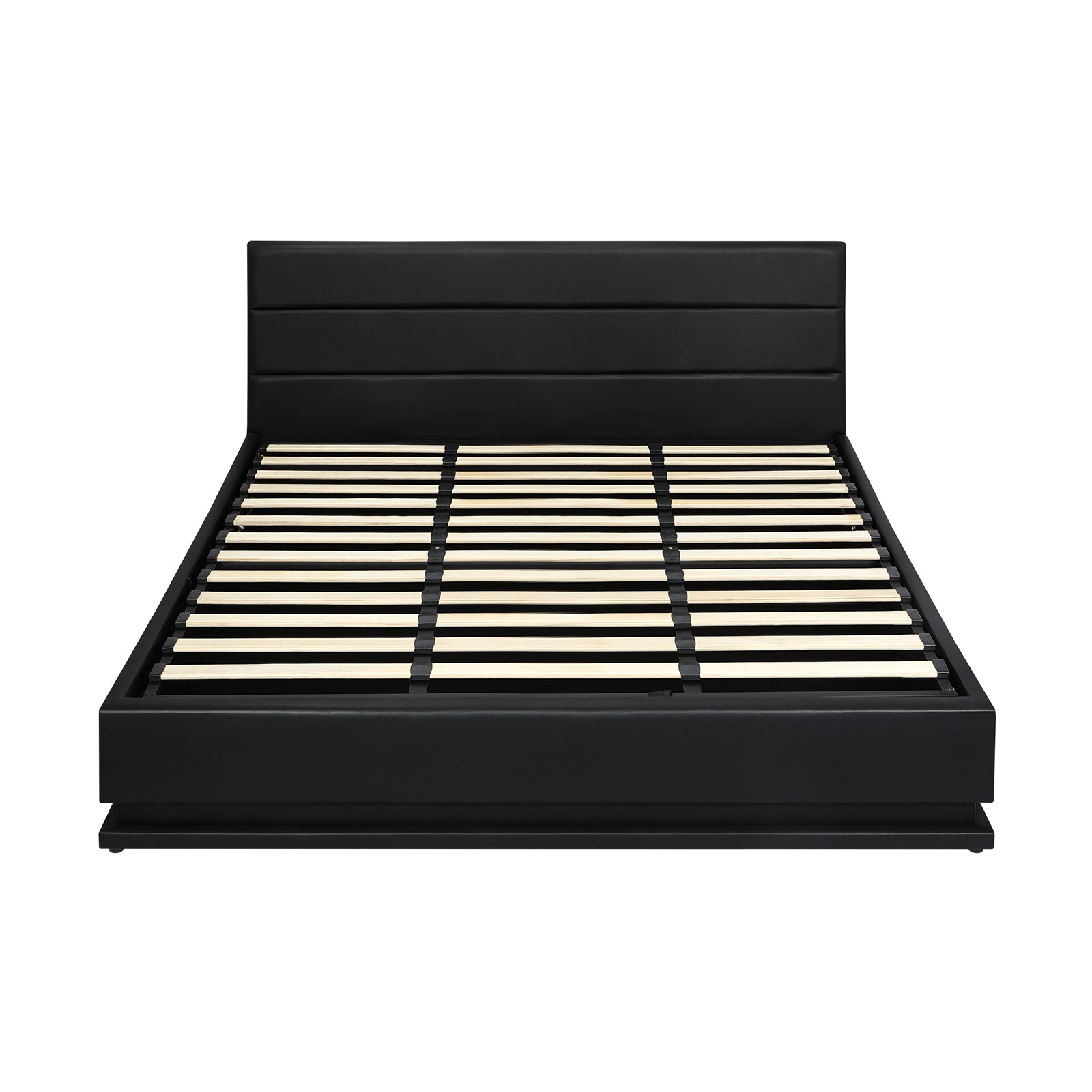 Oikiture RGB LED Bed Frame King Size Gas Lift Base With Storage Black Leather - Sunyee