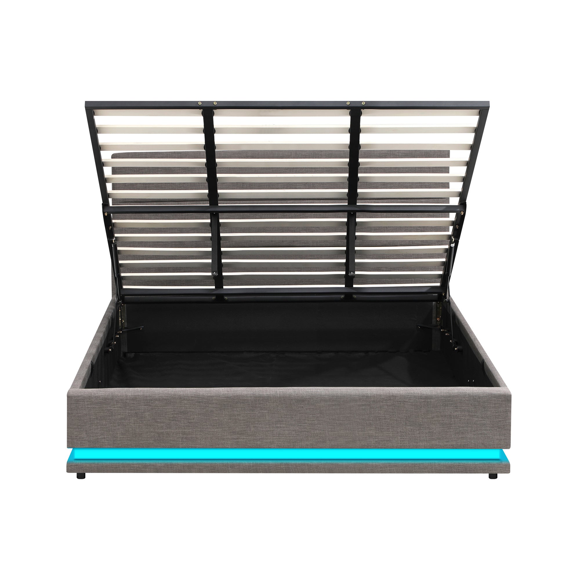 Oikiture Bed Frame King Size Bed Platform RGB LED Gas Lift Base Storage Grey - Sunyee