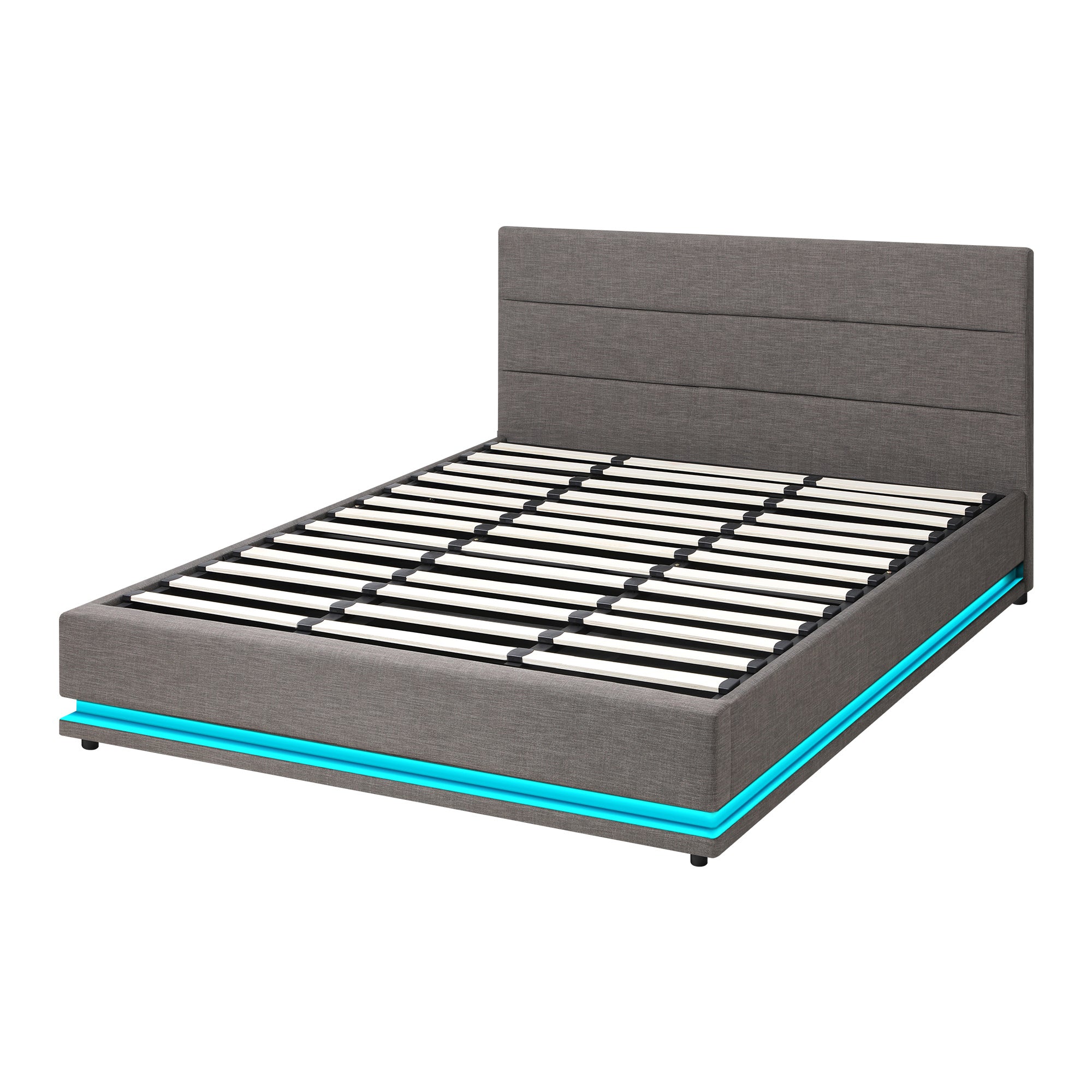 Oikiture Bed Frame King Size Bed Platform RGB LED Gas Lift Base Storage Grey - Sunyee