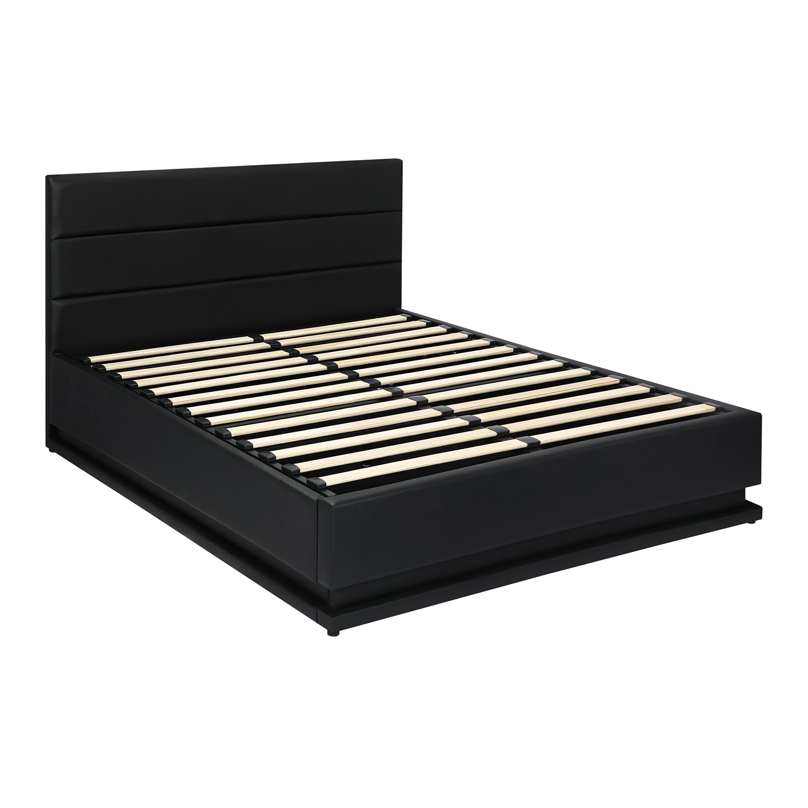 Oikiture RGB LED Bed Frame Queen Size Gas Lift Base With Storage Black Leather - Sunyee