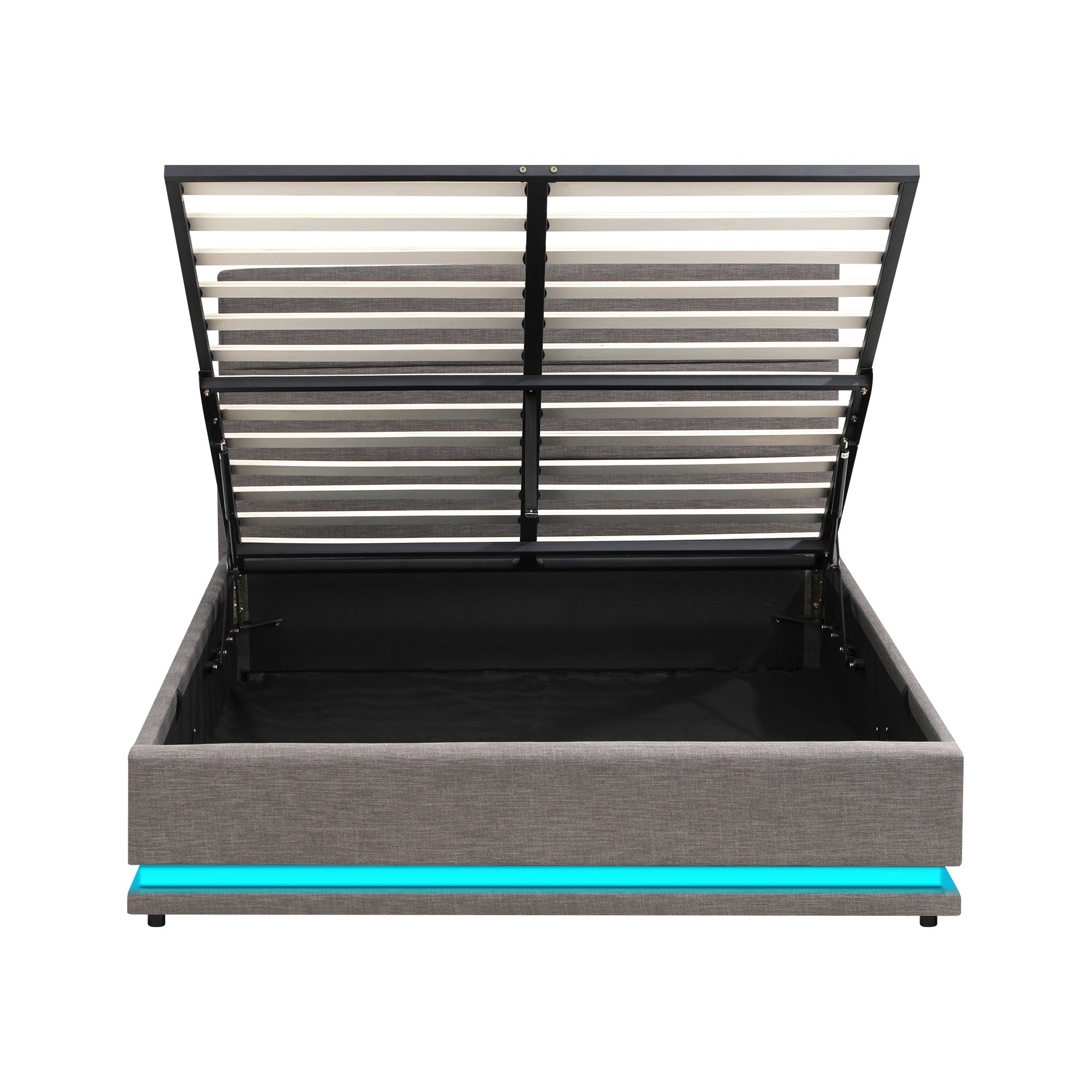 Oikiture Bed Frame Queen Size Bed Platform RGB LED Gas Lift Base Storage Grey - Sunyee