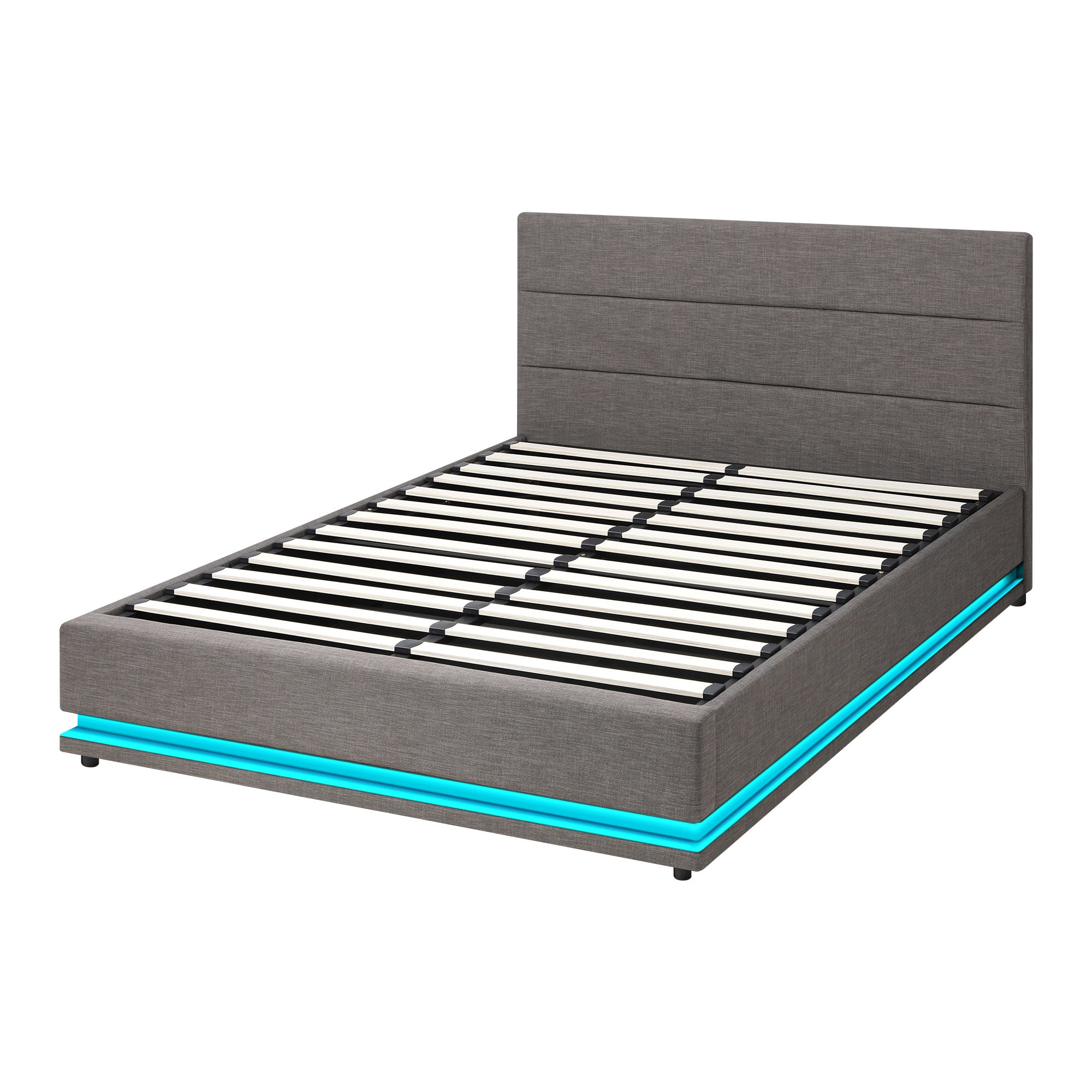 Oikiture Bed Frame Queen Size Bed Platform RGB LED Gas Lift Base Storage Grey - Sunyee