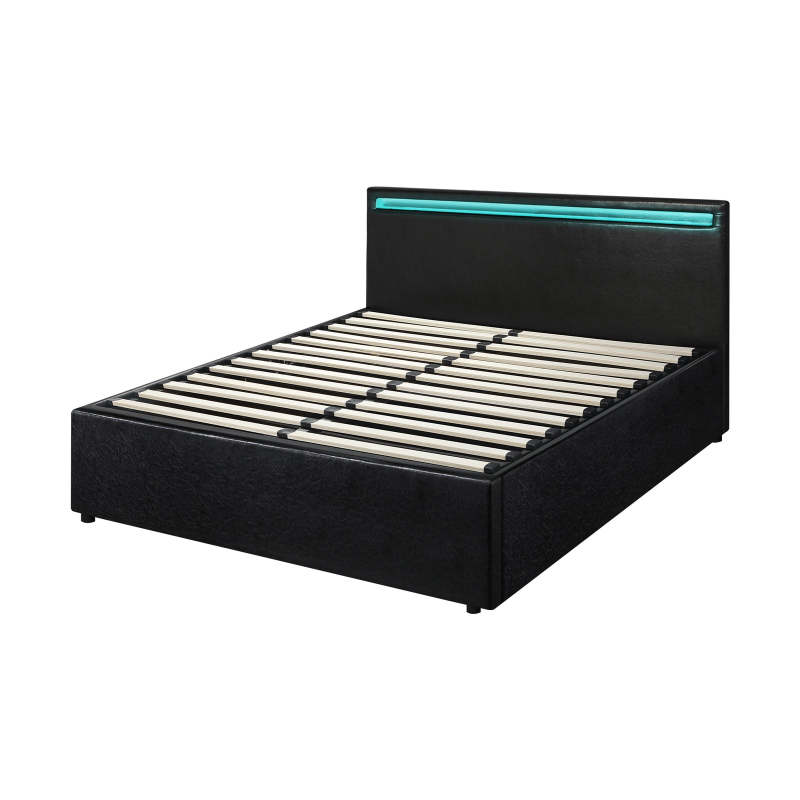 Oikiture Bed Frame Queen Double King Single RGB LED Gas Lift Base Storage Black - Sunyee