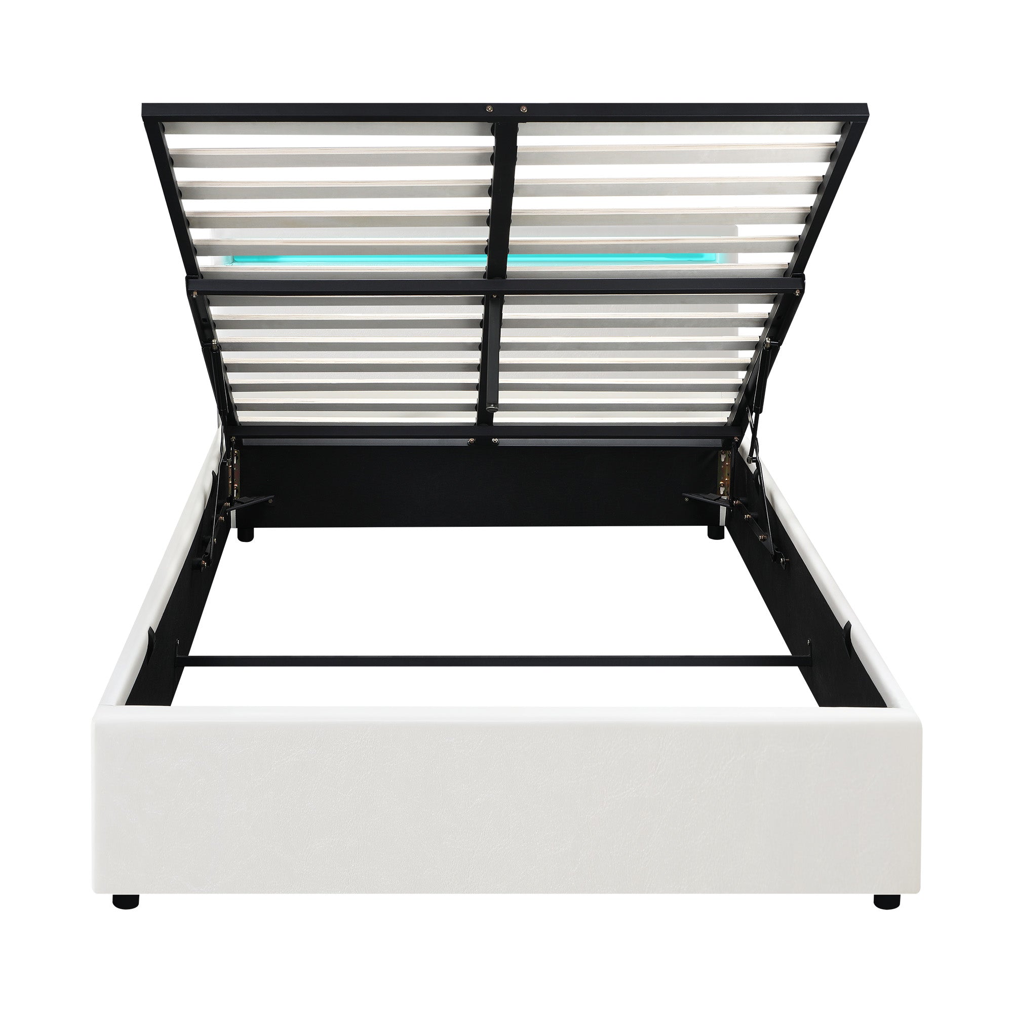Oikiture Bed Frame Double Size RGB LED Gas Lift Storage Base White - Sunyee