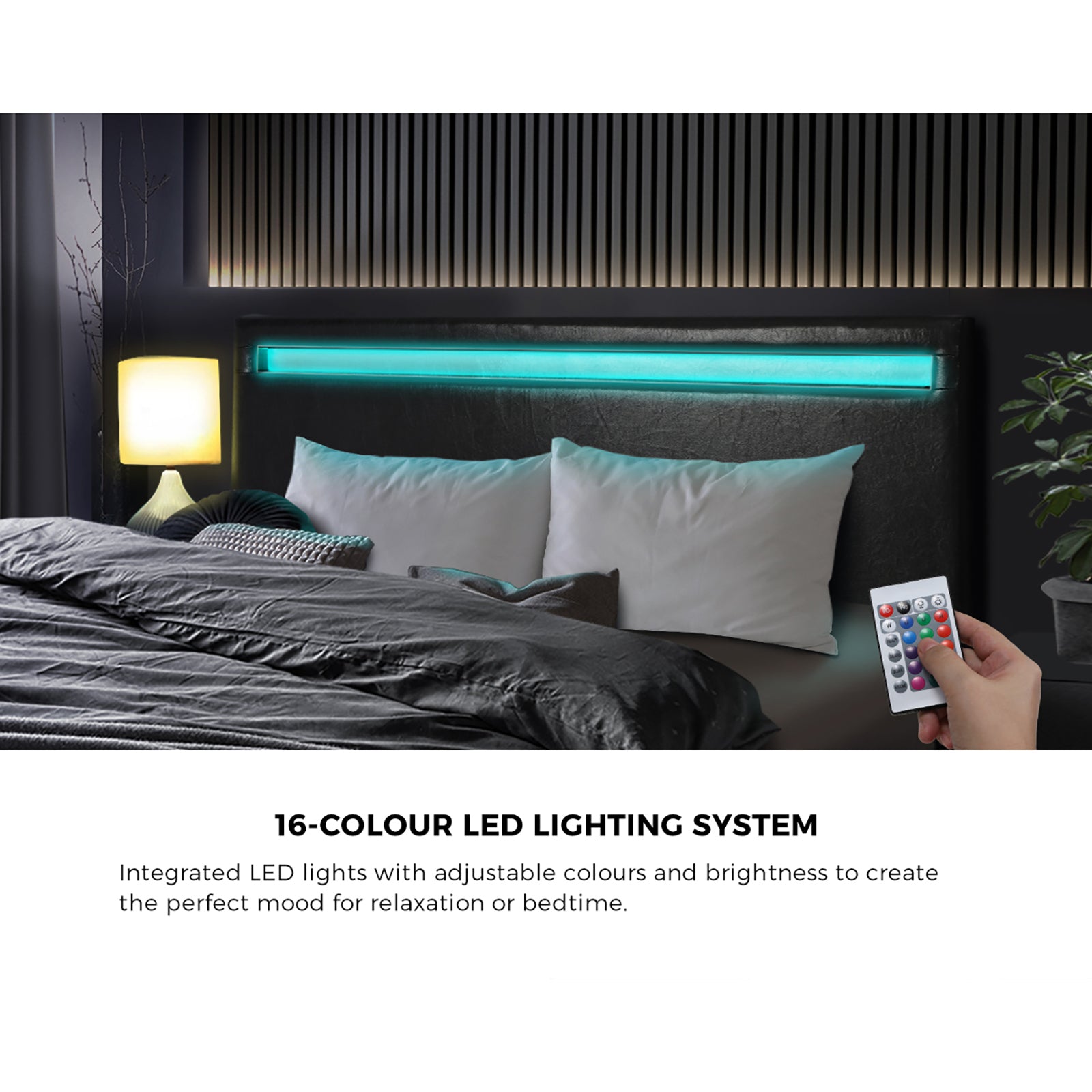 Oikiture Bed Frame RGB LED King Size Gas Lift Storage Base Black - Sunyee