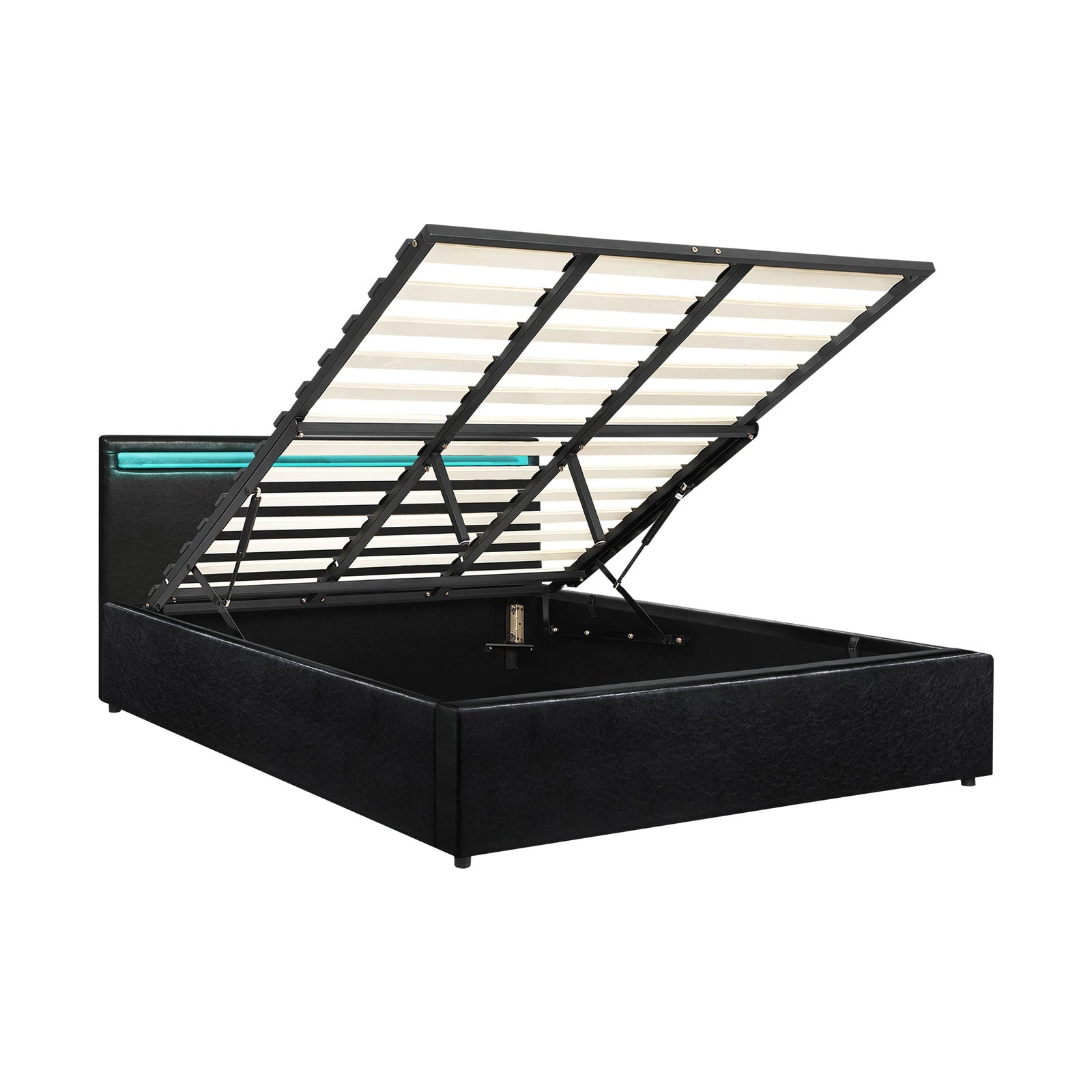 Oikiture Bed Frame RGB LED King Size Gas Lift Storage Base Black - Sunyee