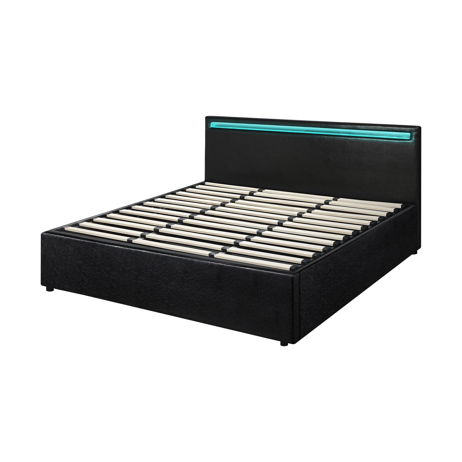 Oikiture Bed Frame RGB LED King Size Gas Lift Storage Base Black - Sunyee