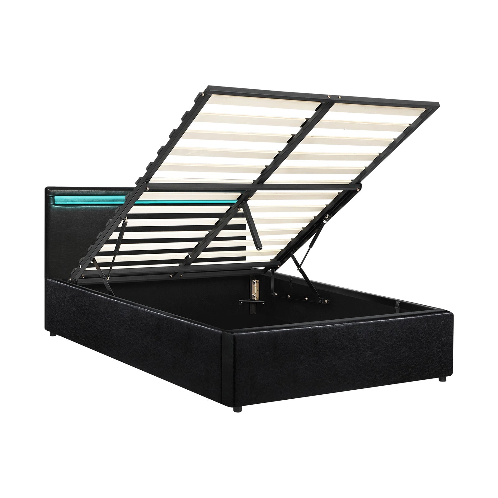 Oikiture Bed Frame RGB LED King Single Gas Lift Storage Base Black - Sunyee