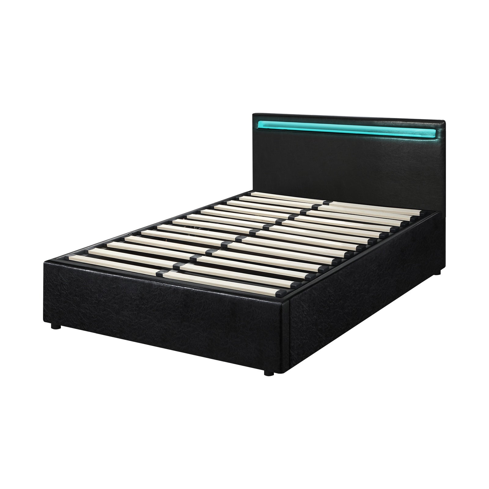 Oikiture Bed Frame RGB LED King Single Gas Lift Storage Base Black - Sunyee