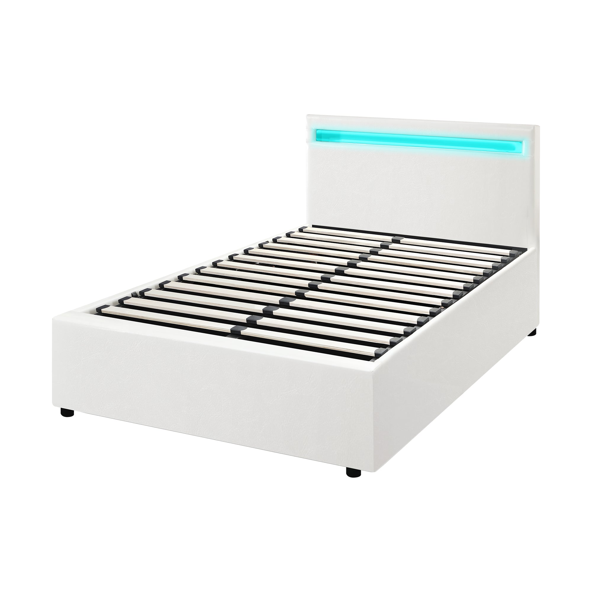 Oikiture Bed Frame King Single RGB LED Gas Lift Storage Base White - Sunyee
