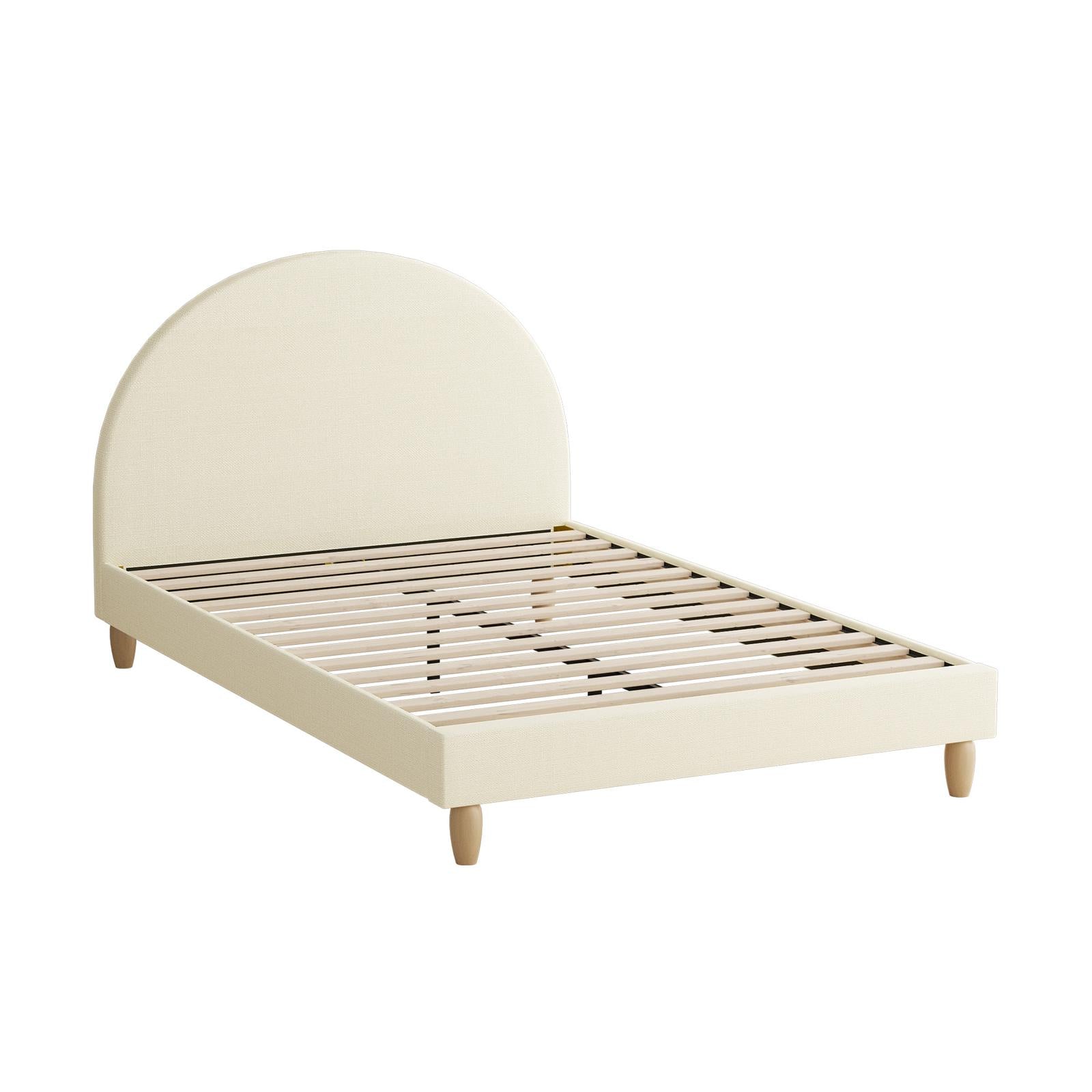 Oikiture Bed Frame Double Size Arched Beds Platform Beige Fabric - Sunyee