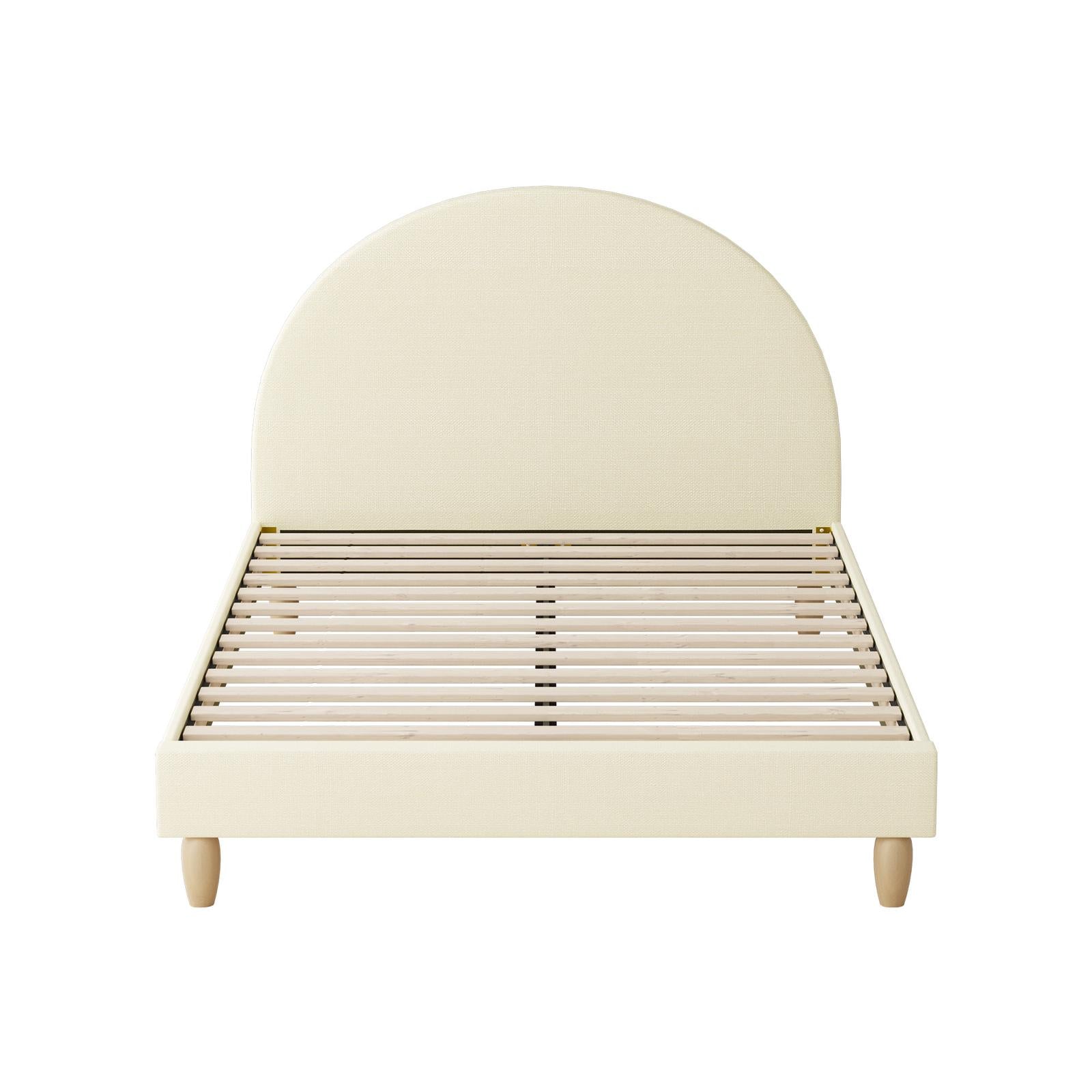 Oikiture Bed Frame Double Size Arched Beds Platform Beige Fabric - Sunyee