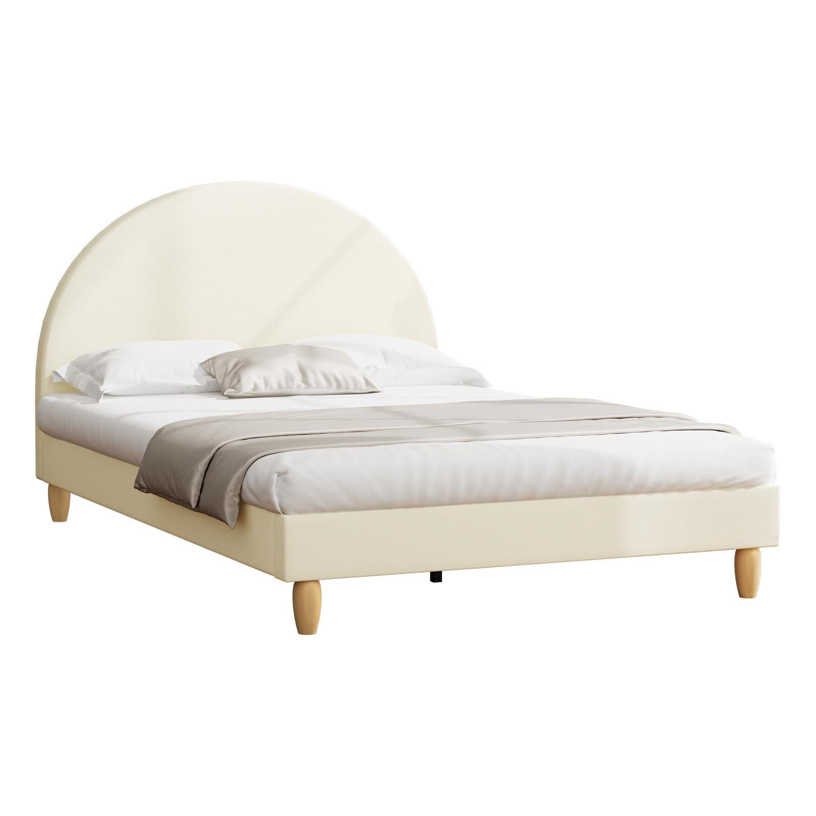 Oikiture Bed Frame Double Size Arched Beds Platform Beige Fabric - Sunyee