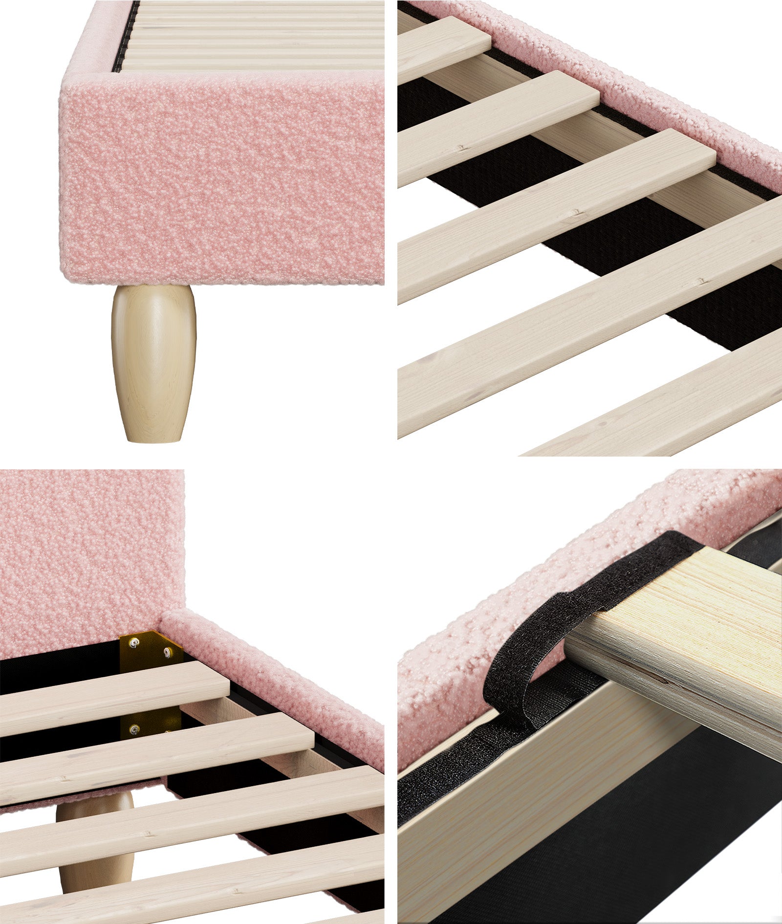 Oikiture Bed Frame Double Size Bed Platform Arched Bedhead Pink Boucle - Sunyee