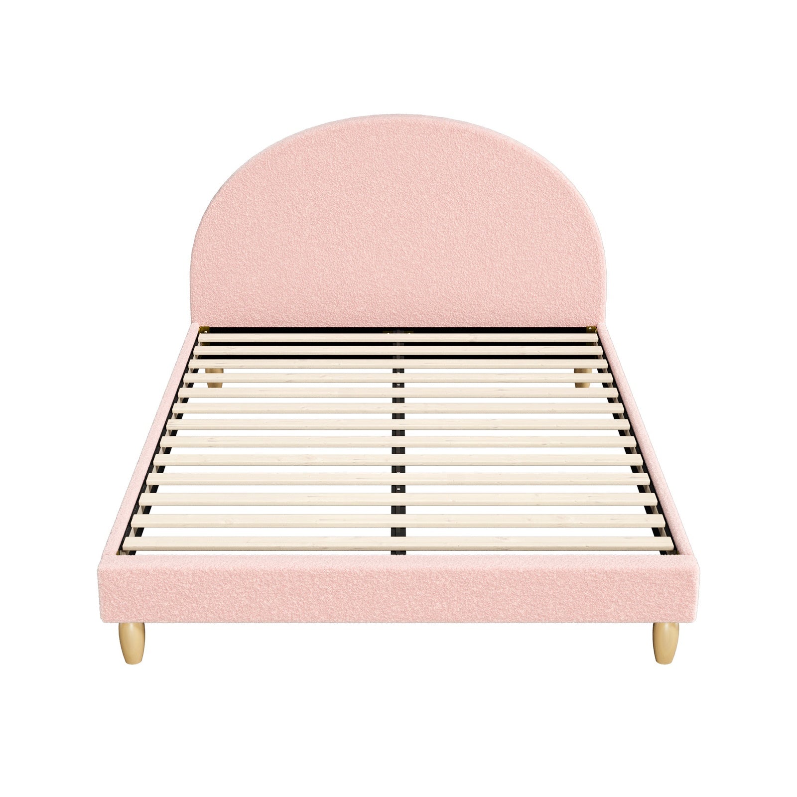 Oikiture Bed Frame Double Size Bed Platform Arched Bedhead Pink Boucle - Sunyee