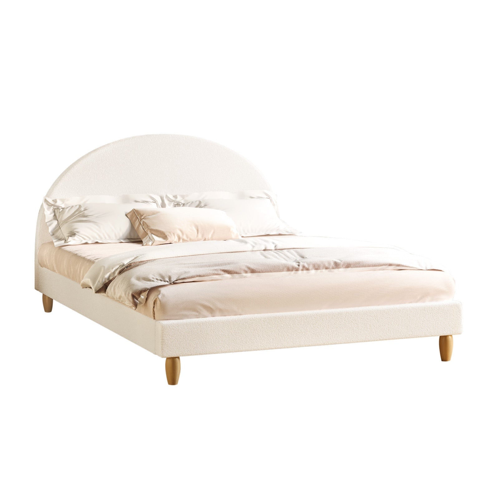 Oikiture Bed Frame Double Size Boucle Fabric Arched Beds Platform - Sunyee