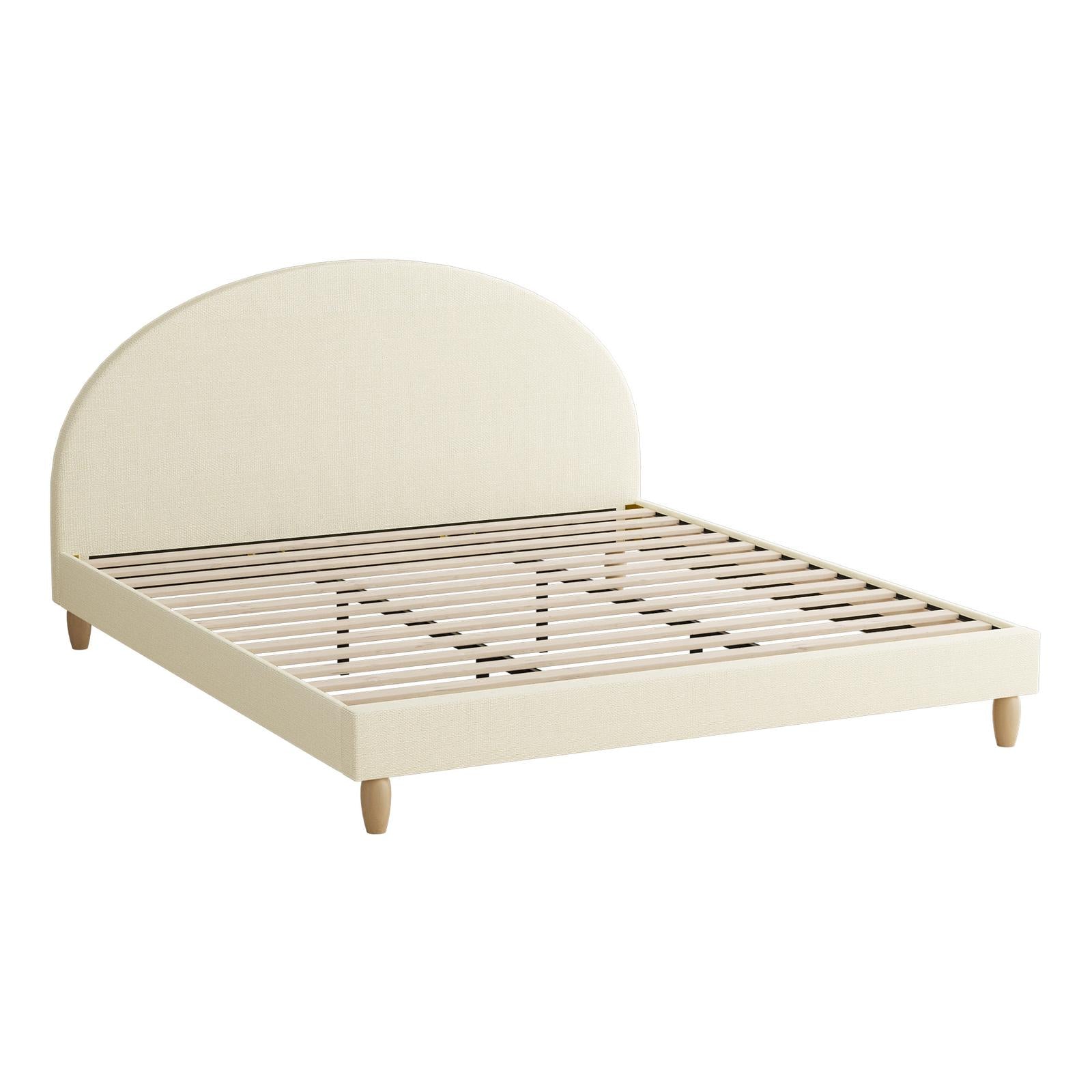 Oikiture Bed Frame King Size Arched Beds Platform Beige Fabric - Sunyee