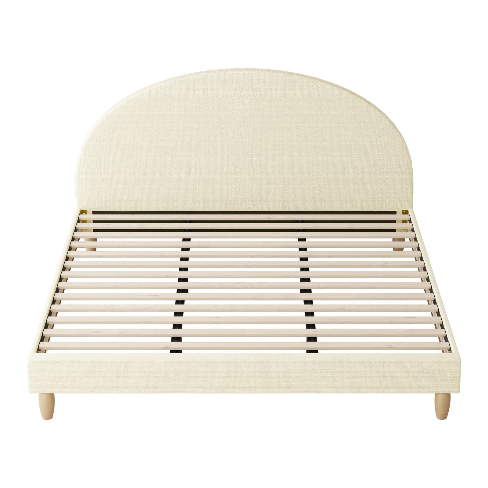 Oikiture Bed Frame King Size Arched Beds Platform Beige Fabric - Sunyee