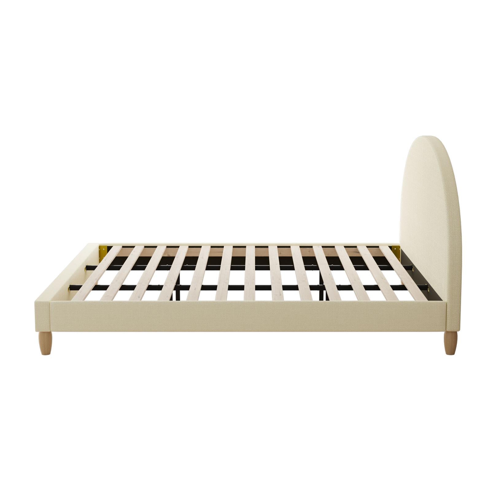 Oikiture Bed Frame King Size Arched Beds Platform Beige Fabric - Sunyee