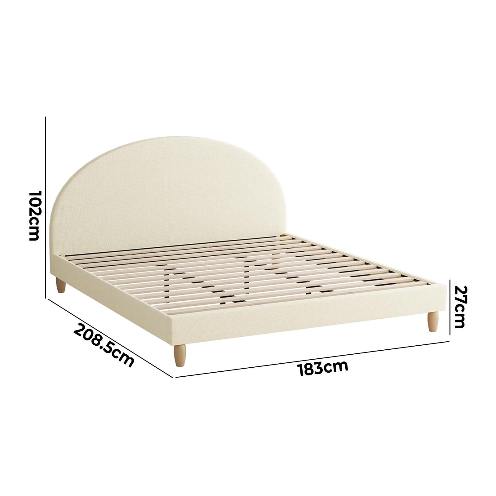 Oikiture Bed Frame King Size Arched Beds Platform Beige Fabric - Sunyee