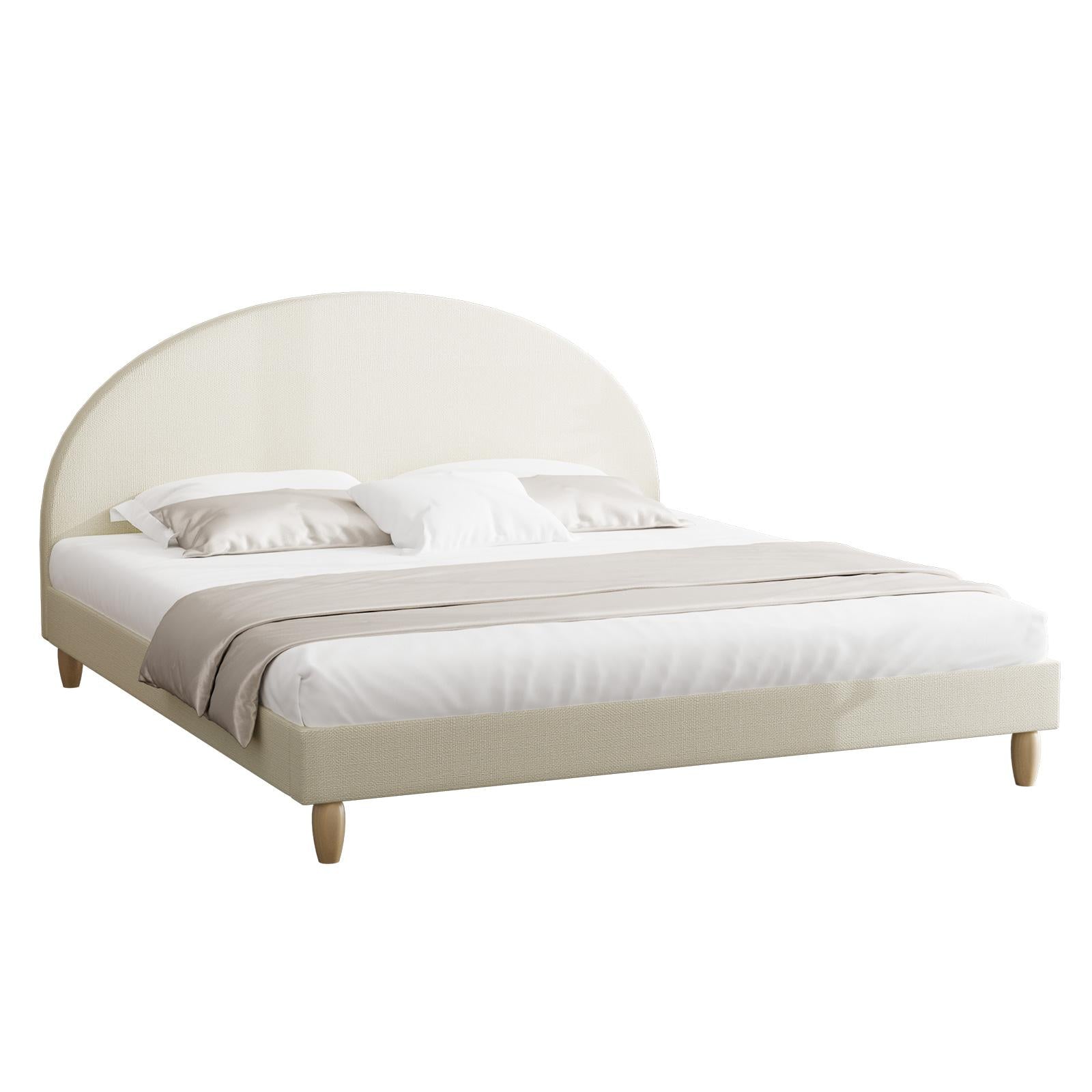 Oikiture Bed Frame King Size Arched Beds Platform Beige Fabric - Sunyee