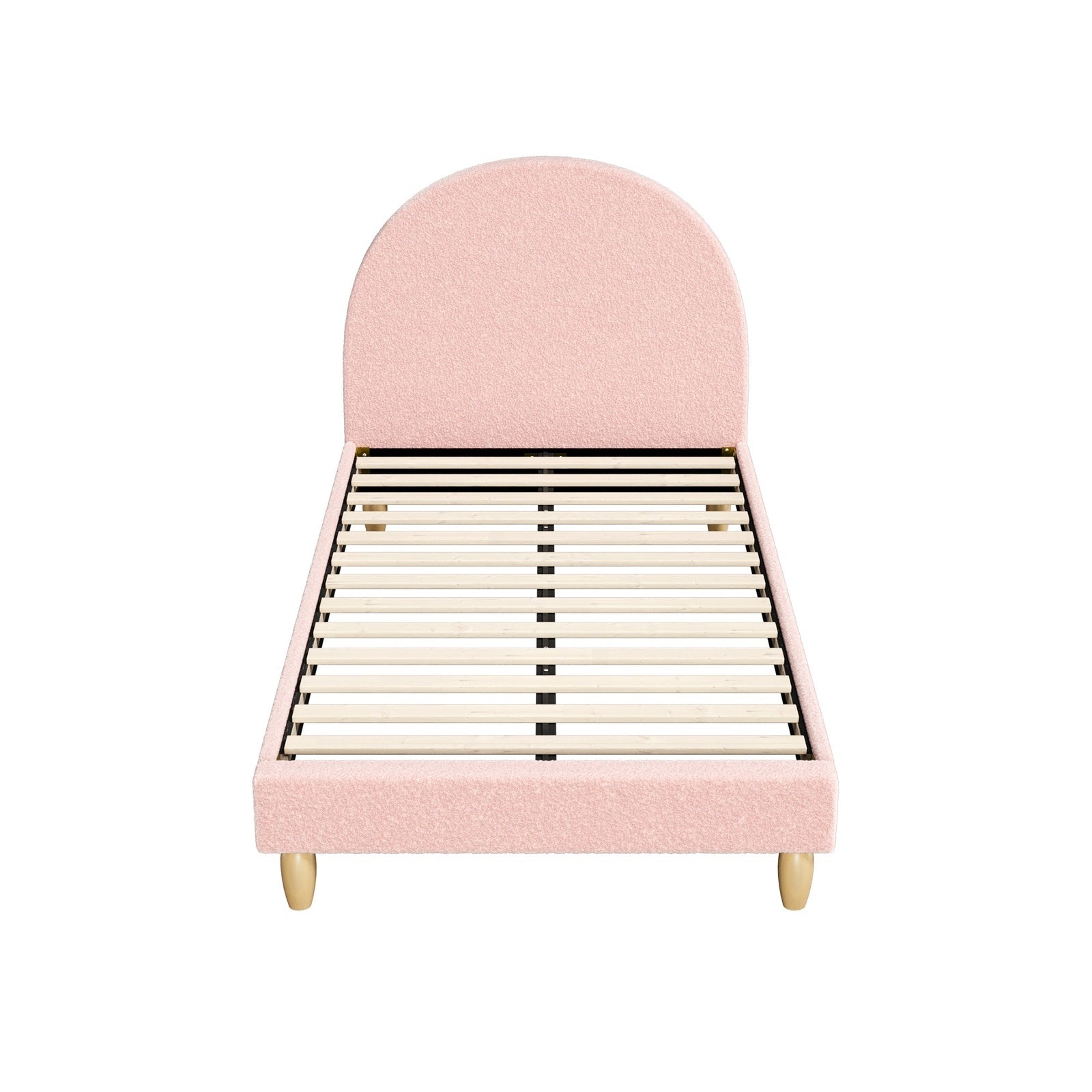 Oikiture Bed Frame King Single Size Bed Platform Arched Bedhead Pink Boucle - Sunyee