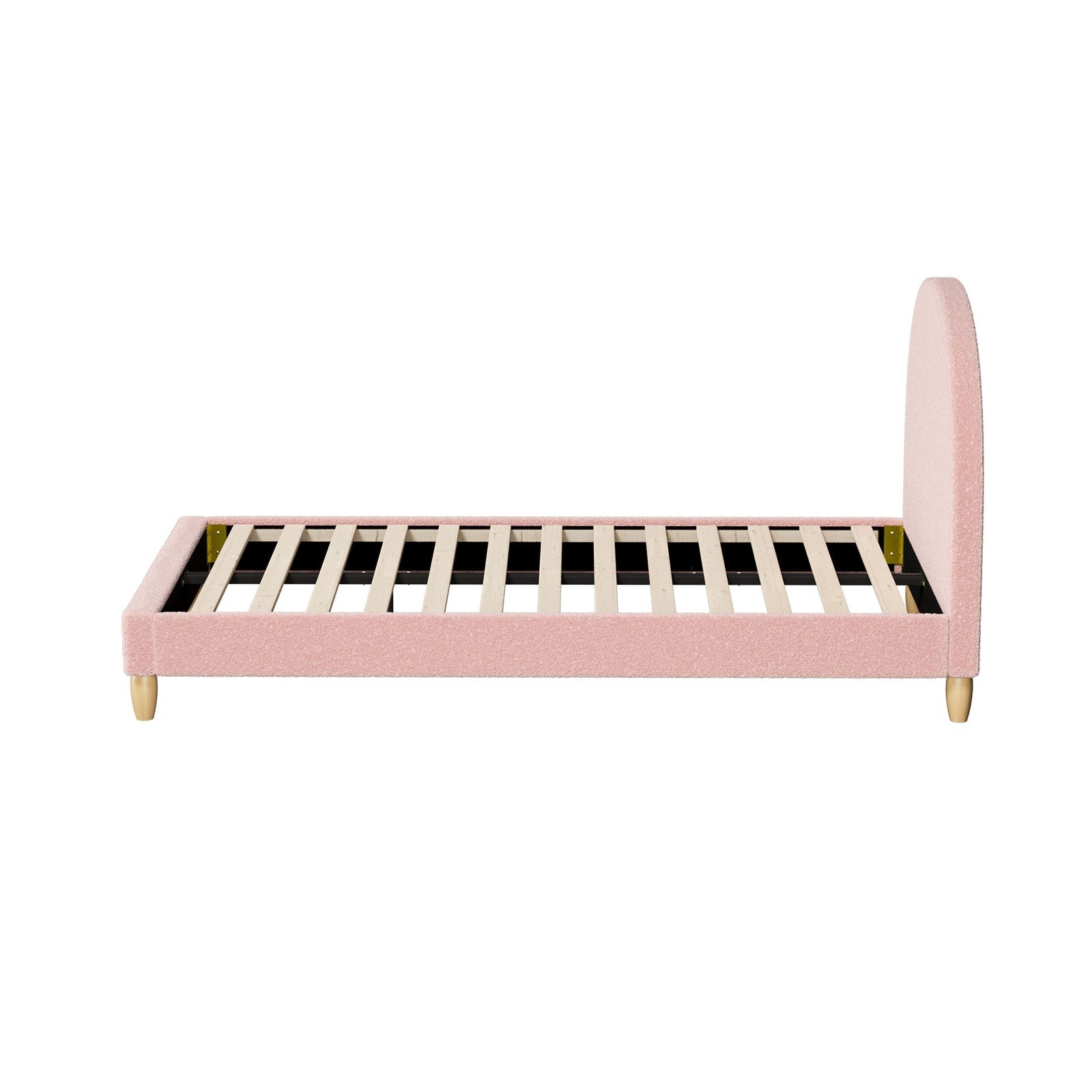 Oikiture Bed Frame King Single Size Bed Platform Arched Bedhead Pink Boucle - Sunyee