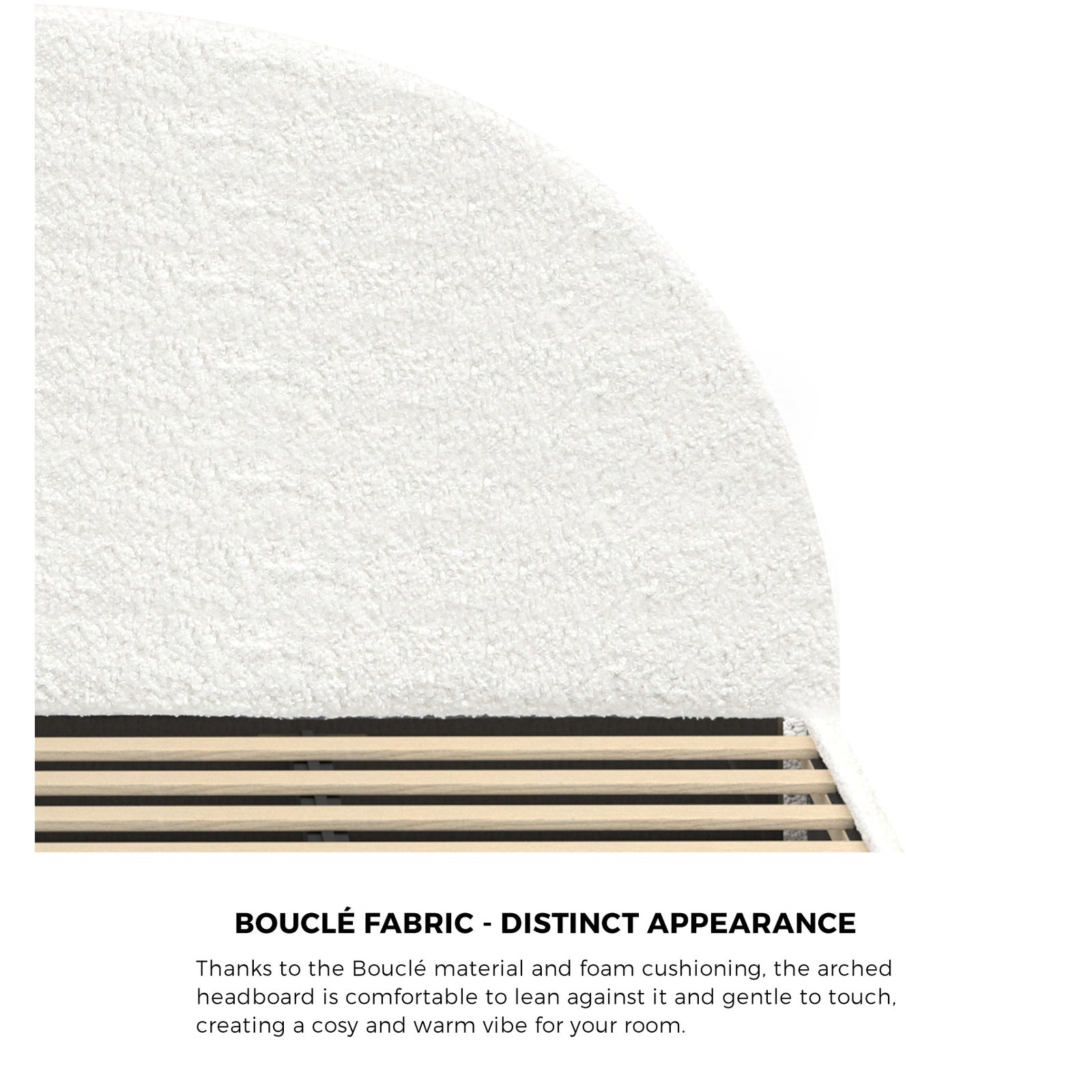 Oikiture Bed Frame King Single Size Boucle Fabric Arched Beds Platform - Sunyee