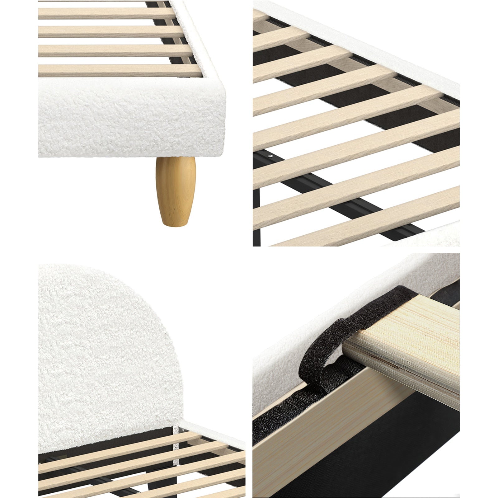 Oikiture Bed Frame King Single Size Boucle Fabric Arched Beds Platform - Sunyee