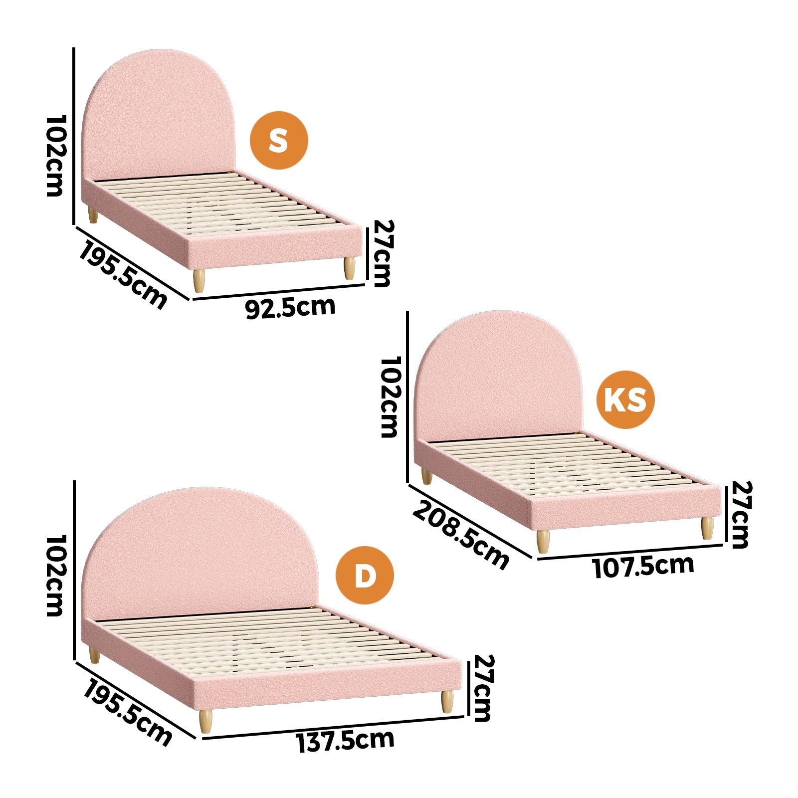 Oikiture Bed Frame Double King Single Size Bed Platform Arched Bedhead Boucle - Sunyee