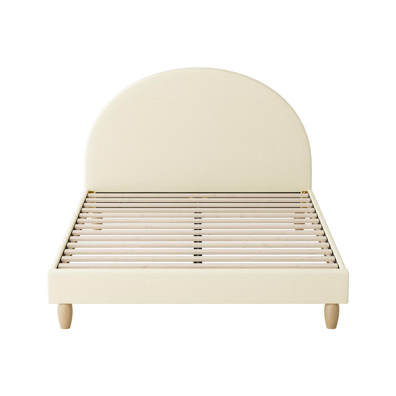 Oikiture Bed Frame Queen Size Arched Beds Platform Beige Fabric - Sunyee