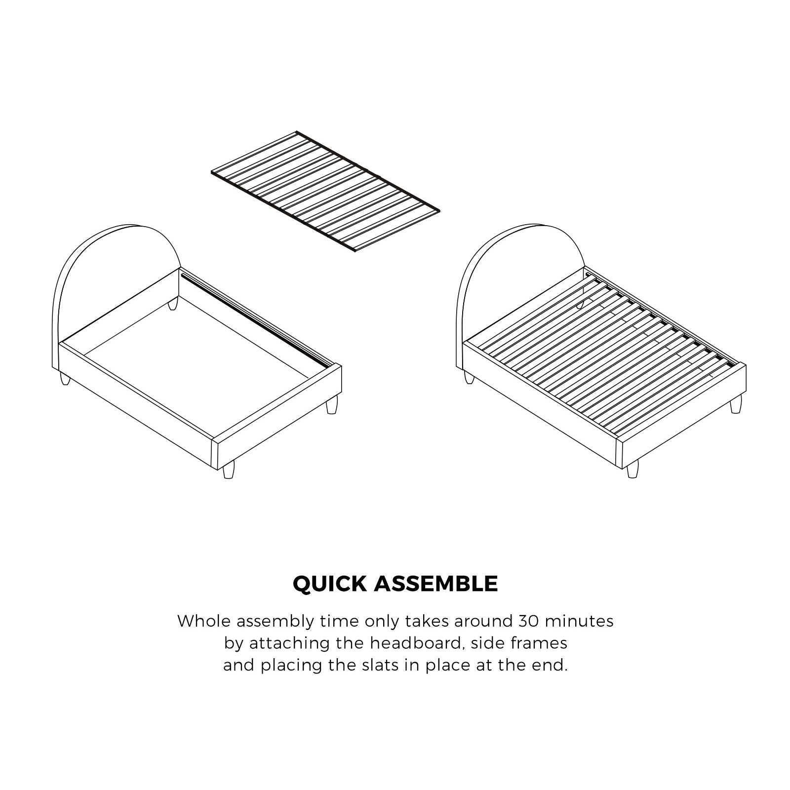 Oikiture Bed Frame Single Size Arched Beds Platform Beige Fabric - Sunyee