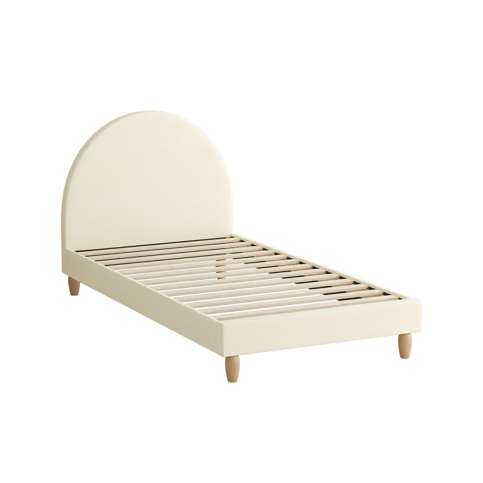Oikiture Bed Frame Single Size Arched Beds Platform Beige Fabric - Sunyee