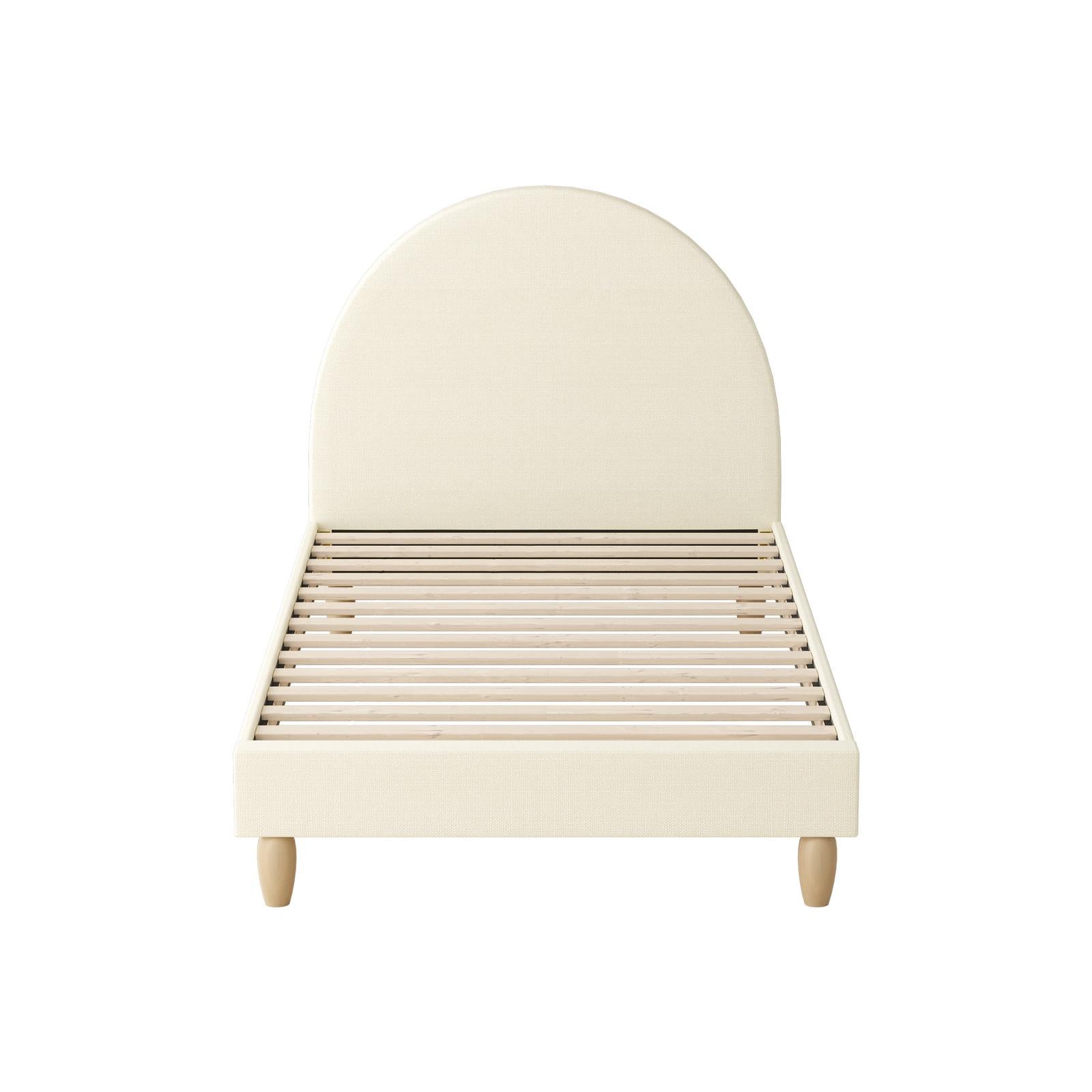 Oikiture Bed Frame Single Size Arched Beds Platform Beige Fabric - Sunyee