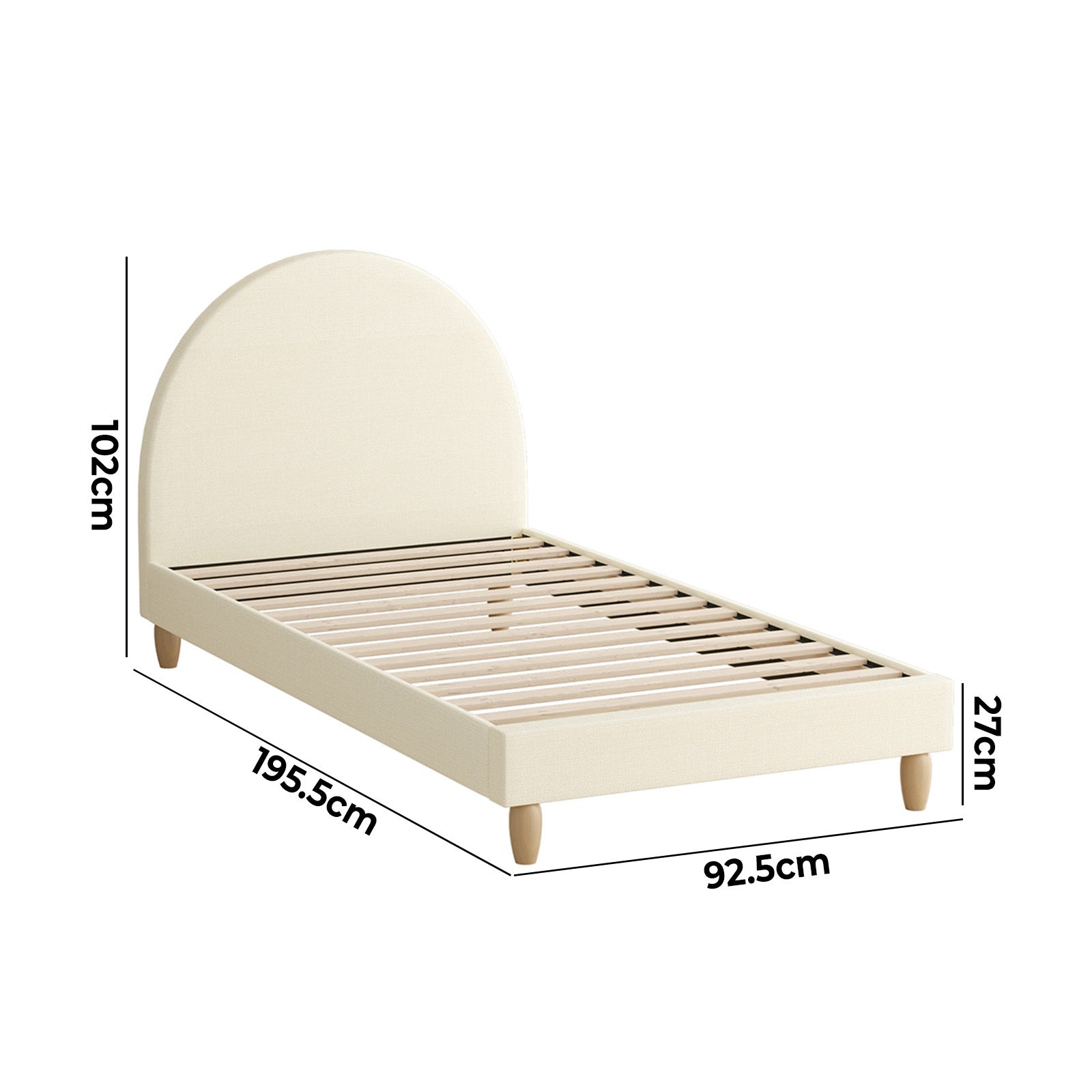 Oikiture Bed Frame Single Size Arched Beds Platform Beige Fabric - Sunyee