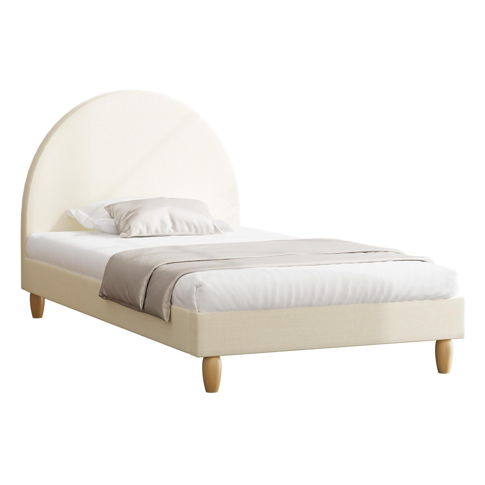 Oikiture Bed Frame Single Size Arched Beds Platform Beige Fabric - Sunyee