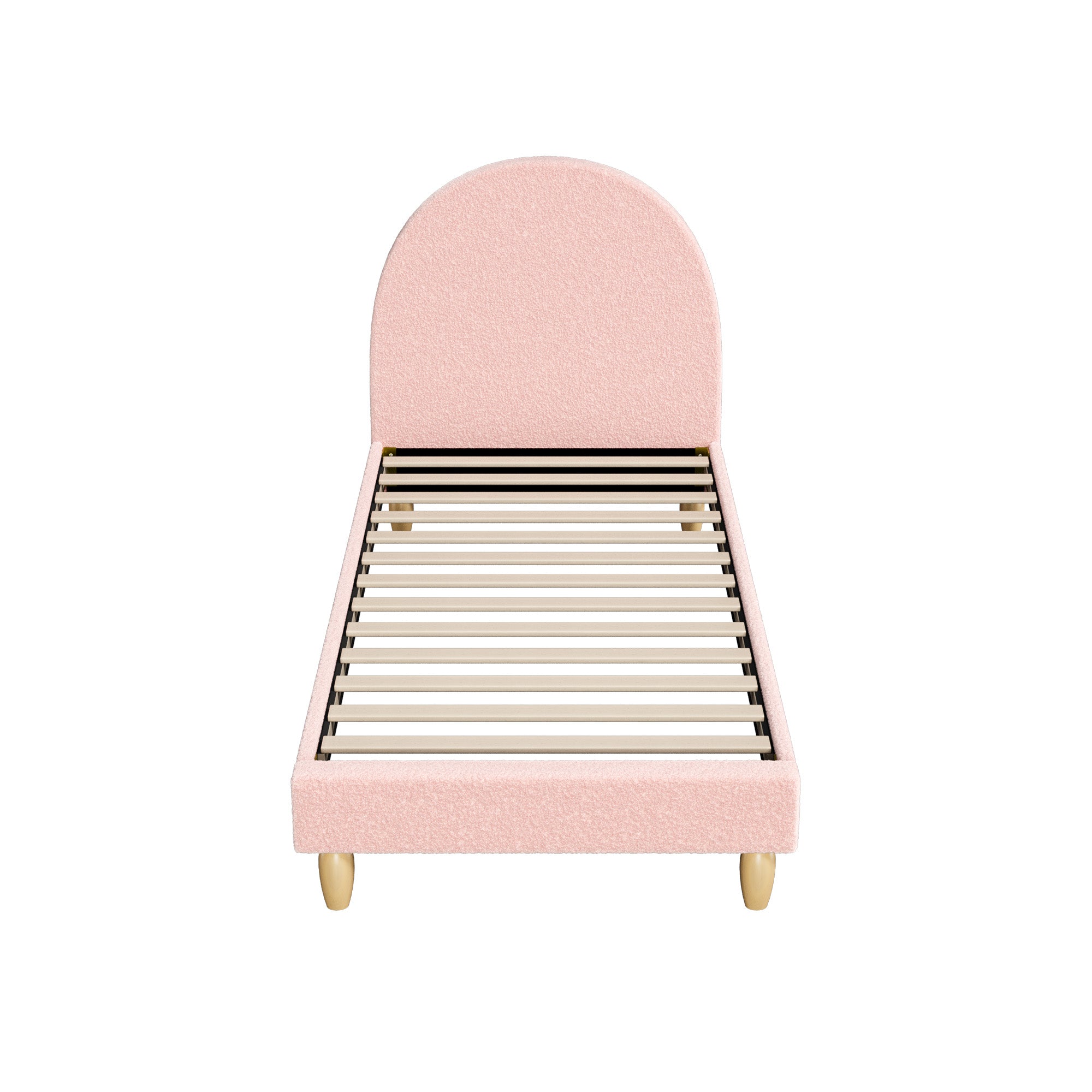 Oikiture Bed Frame Single Size Bed Platform Arched Bedhead Pink Boucle - Sunyee