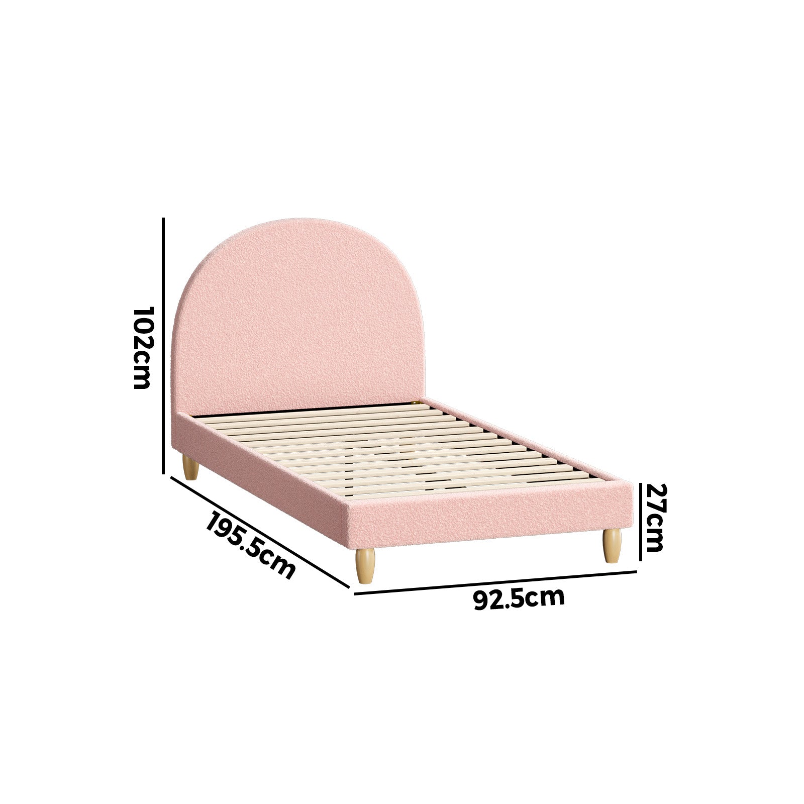 Oikiture Bed Frame Single Size Bed Platform Arched Bedhead Pink Boucle - Sunyee